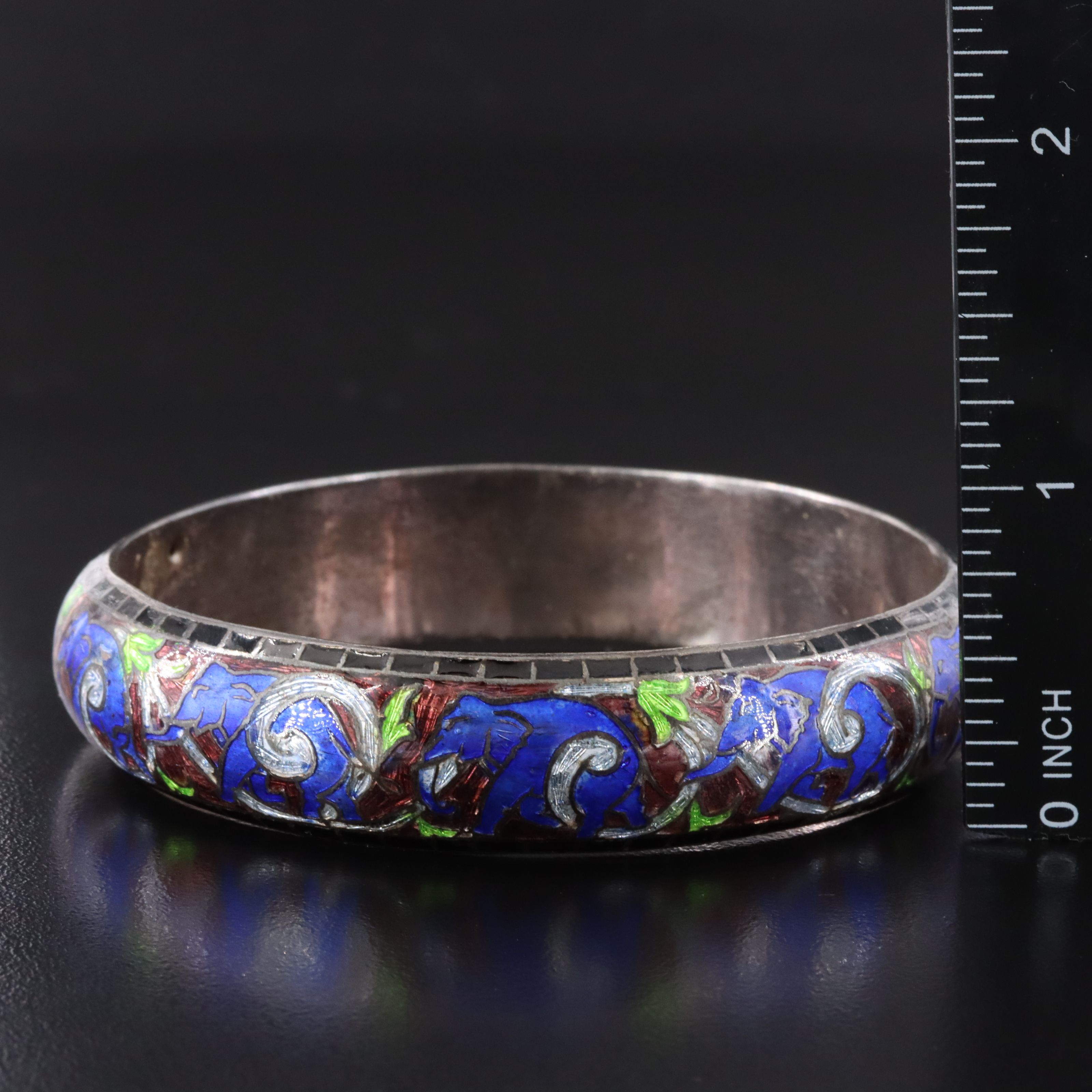 Sterling Champlevé Elephant Bangle