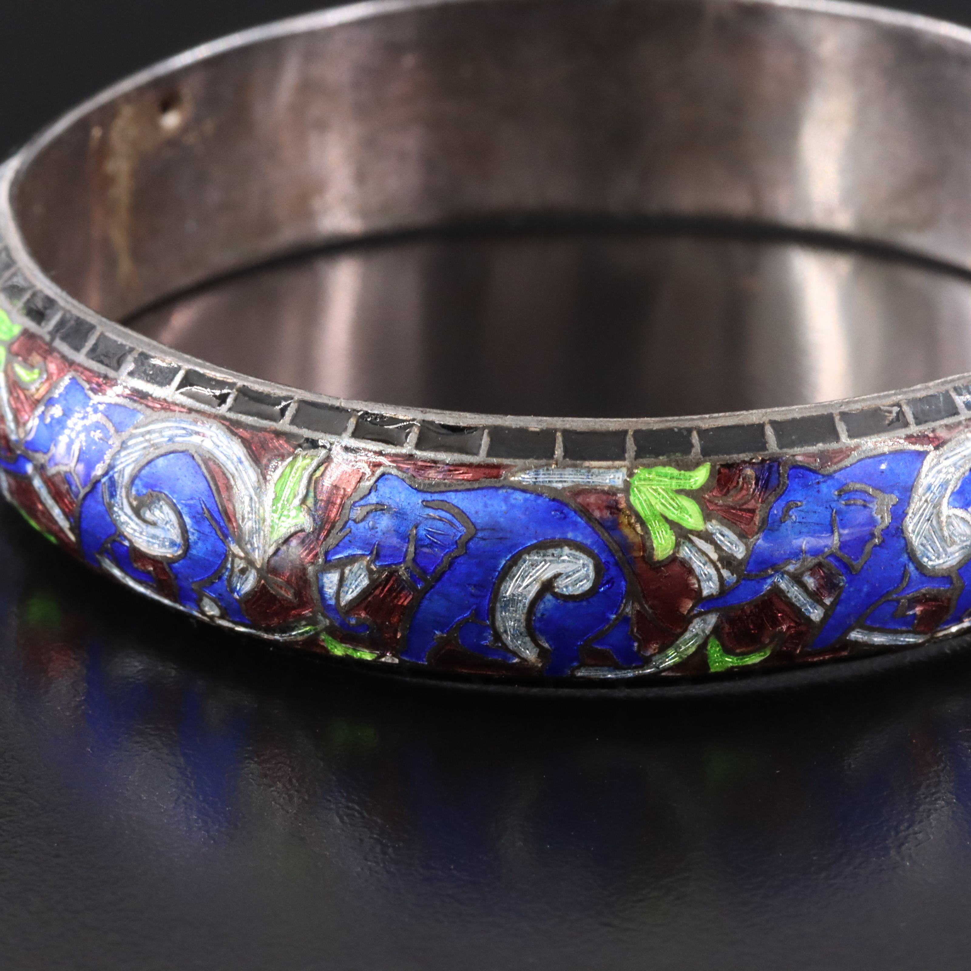 Sterling Champlevé Elephant Bangle