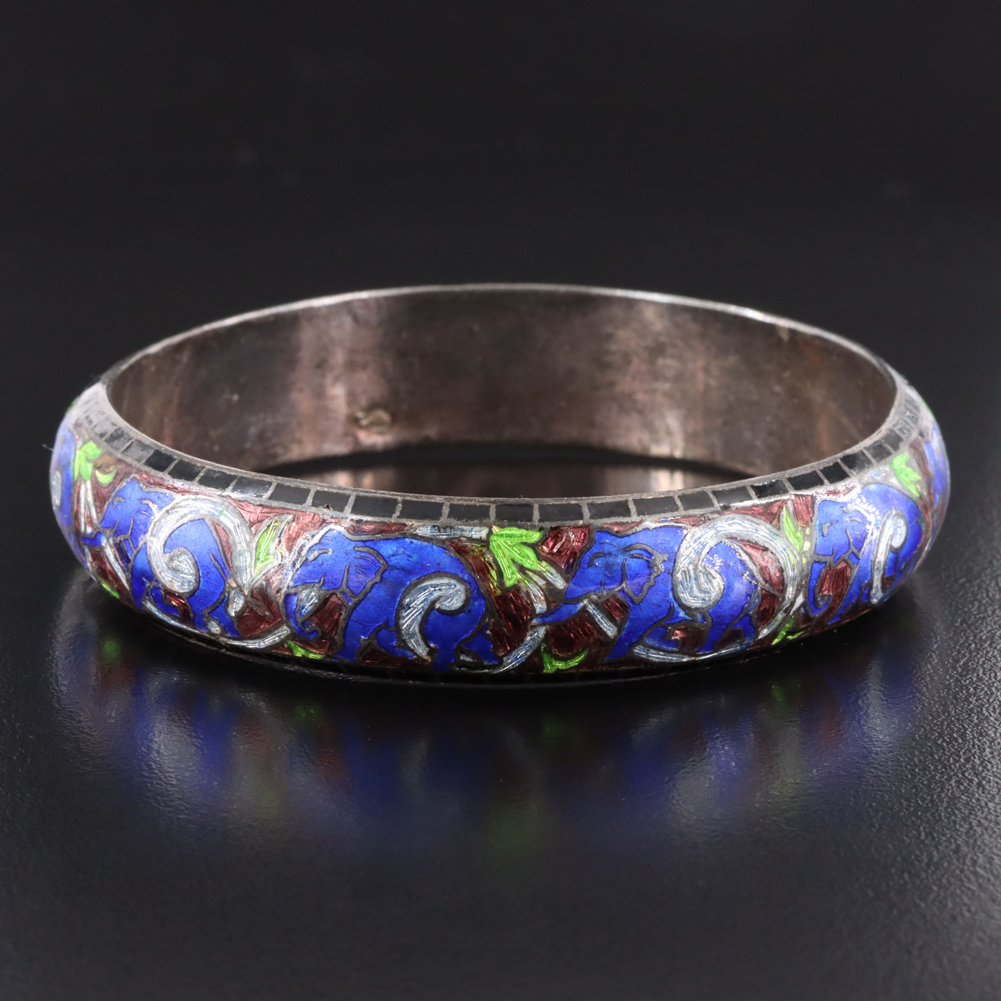 Sterling Champlevé Elephant Bangle