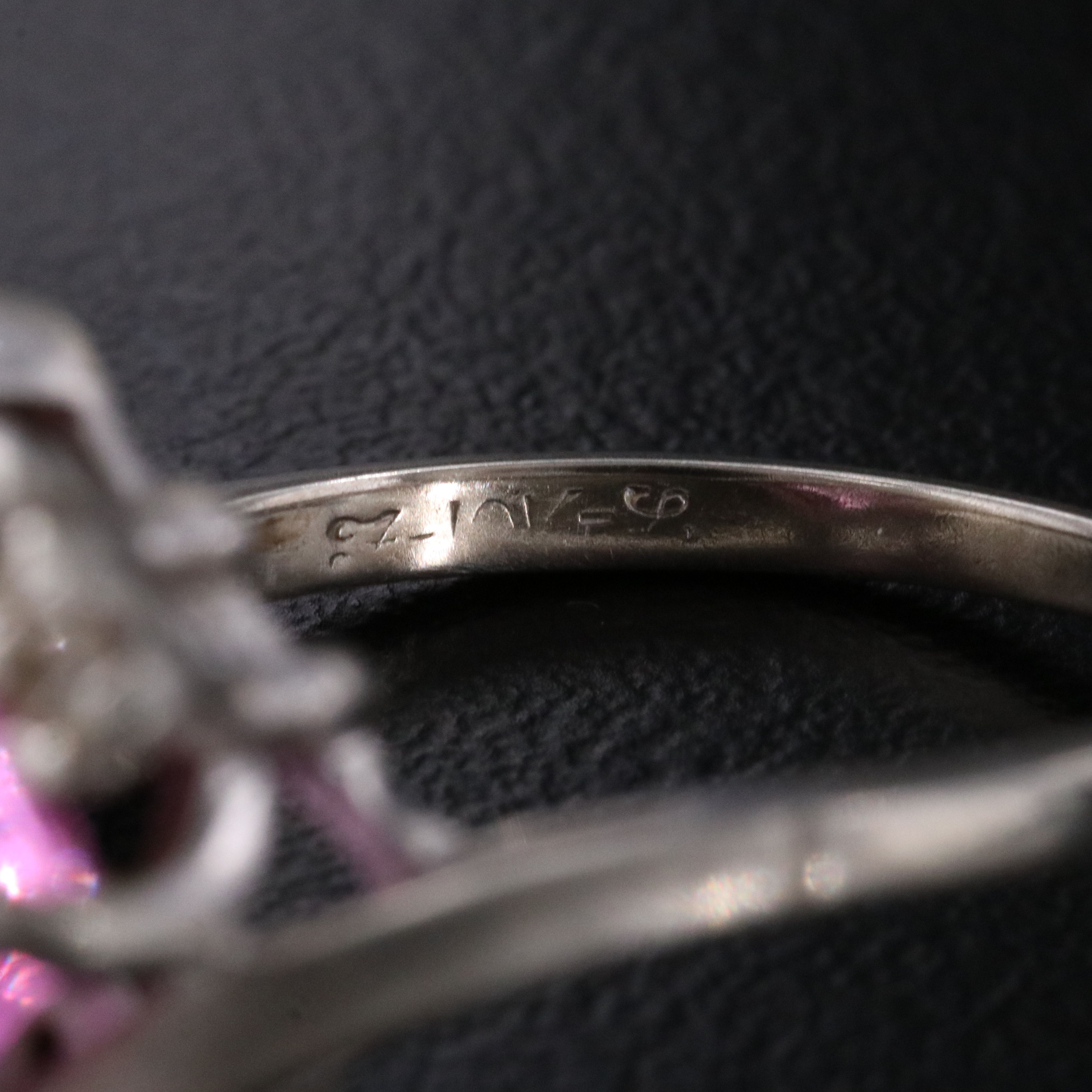 Vintage 10K Pink Sapphire and White Spinel Ring with Florentine Detail