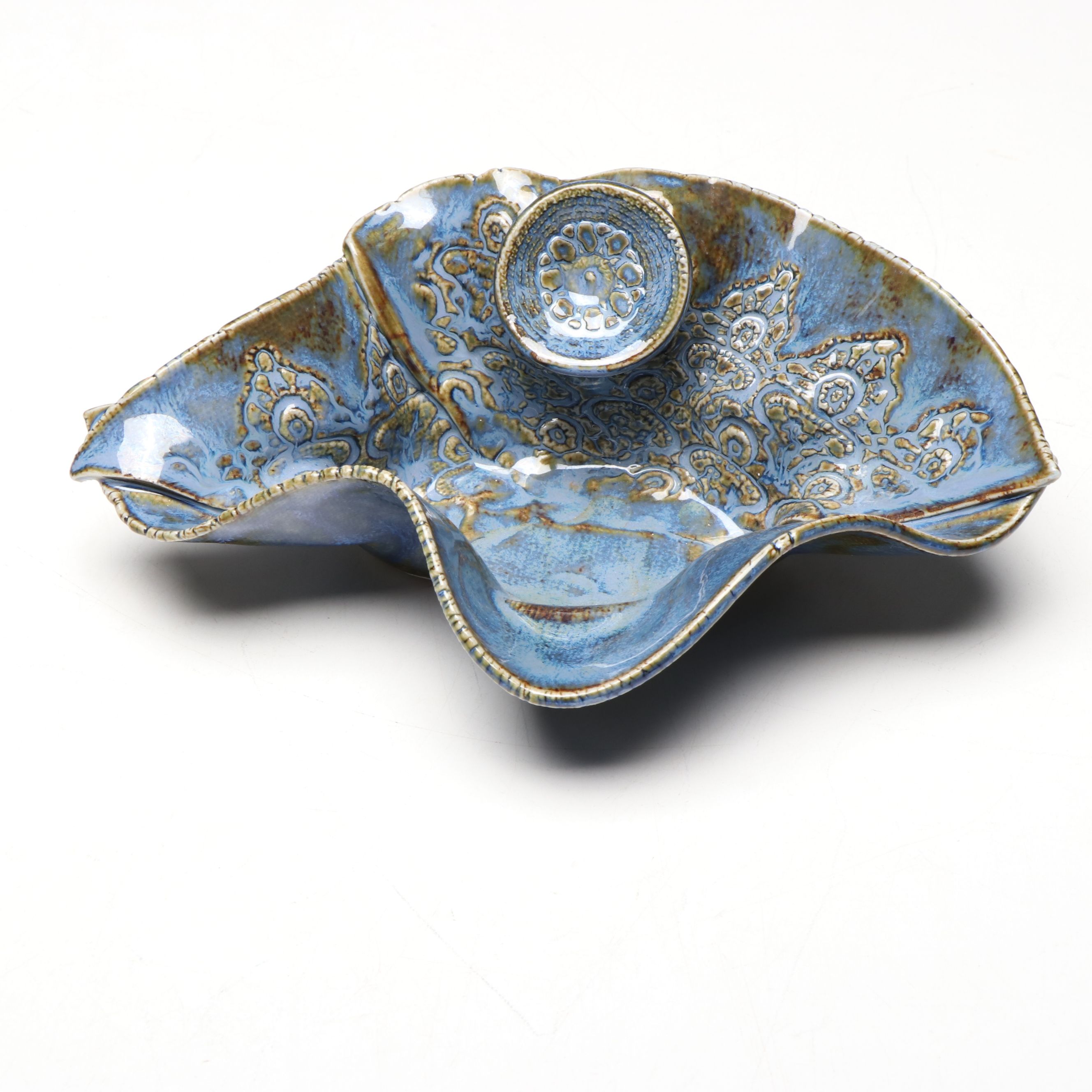 Larry Spears Drip Glaze Flower Frog with Other Art Pottery Frog and Bowl