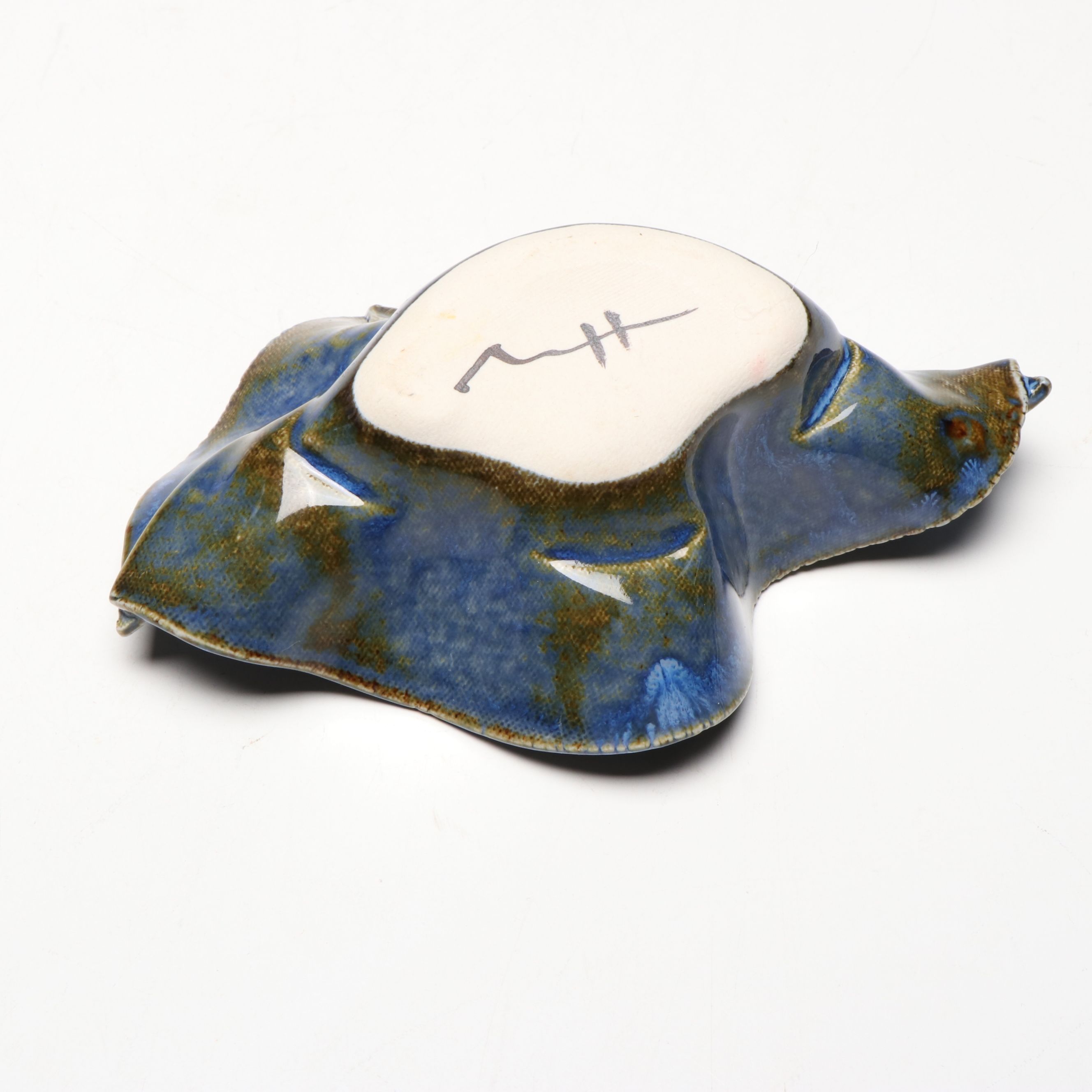 Larry Spears Drip Glaze Flower Frog with Other Art Pottery Frog and Bowl