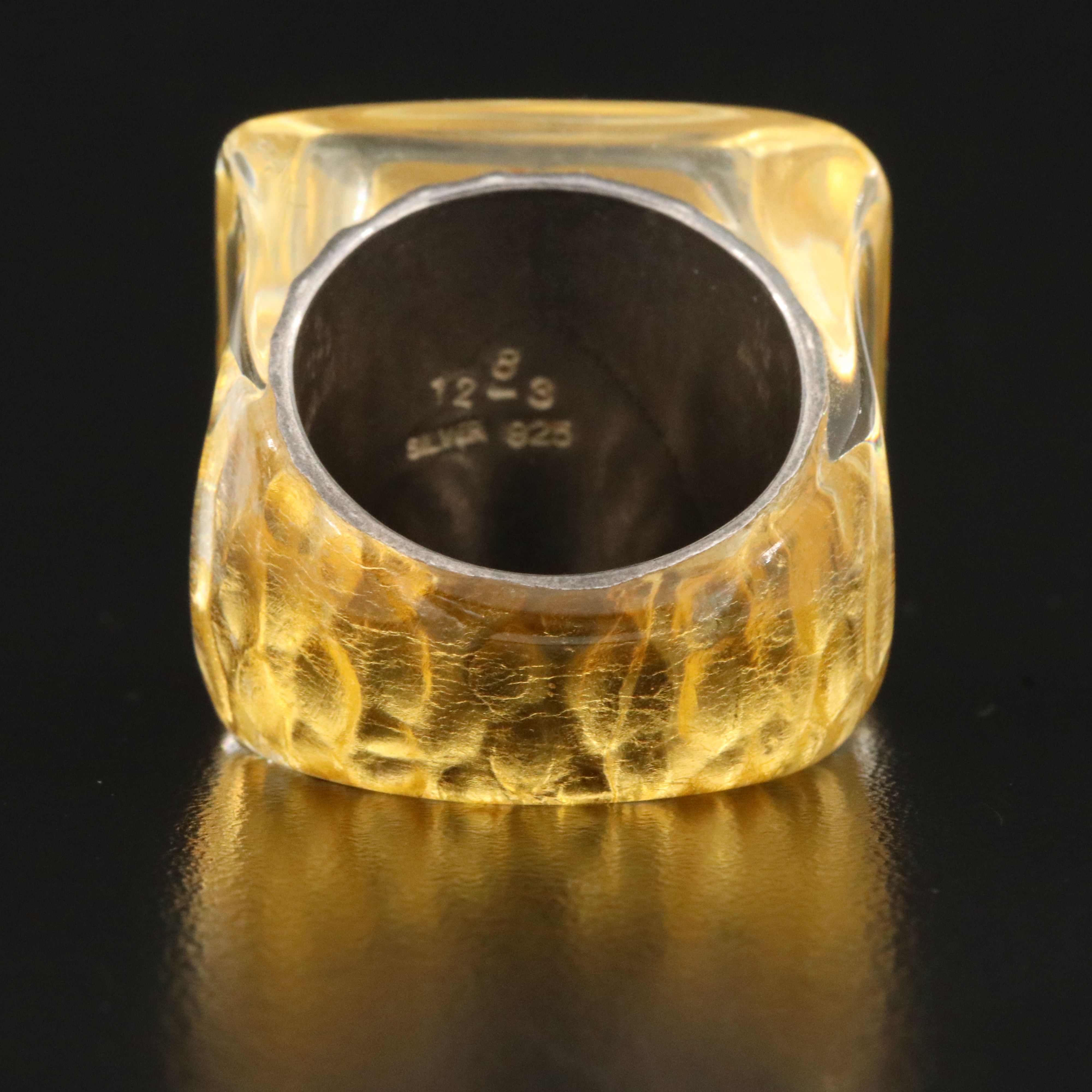 Sterling Square Ring with Hammered Finish