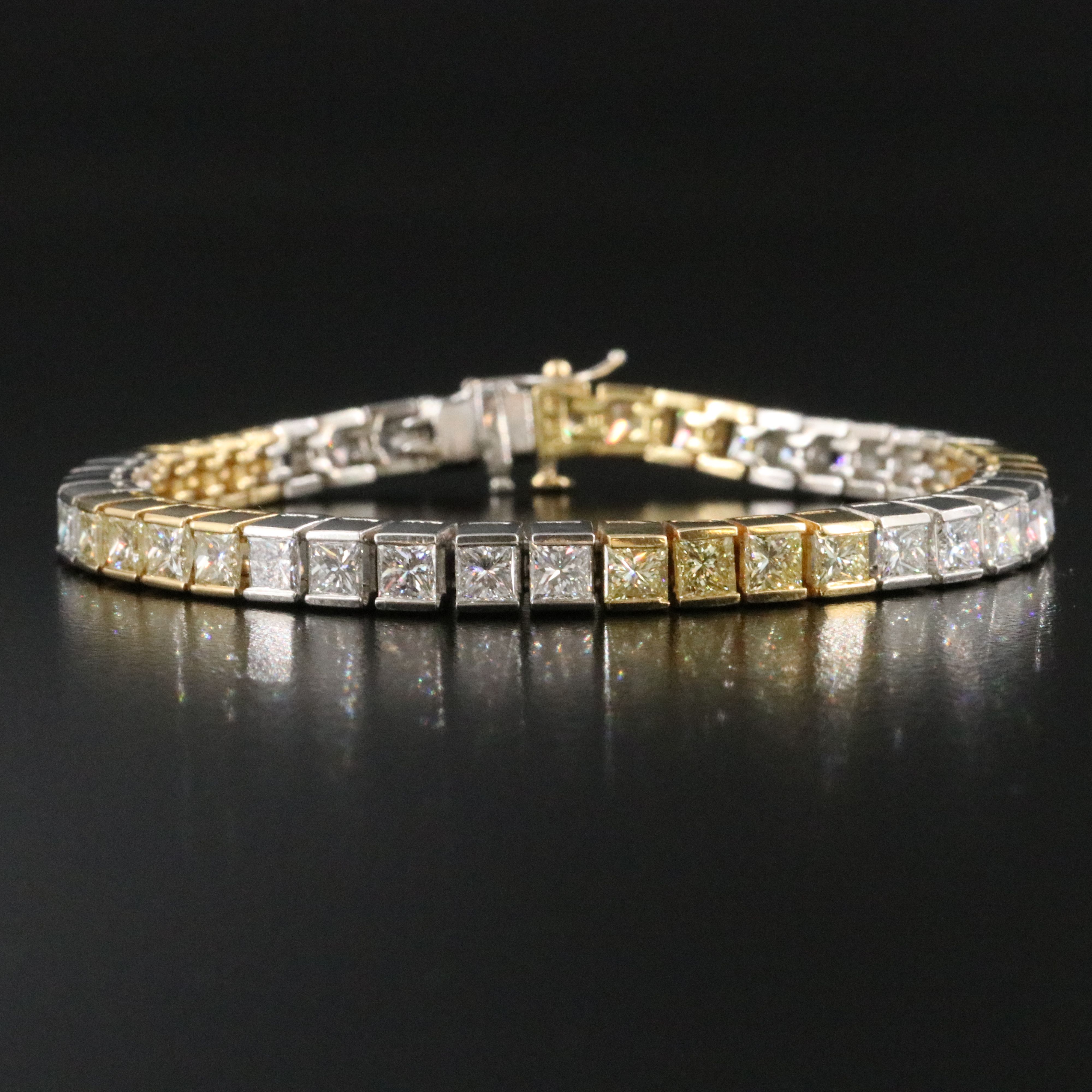 Platinum and 18K 11.25 CTW Diamond Line Bracelet with Fancy Diamonds