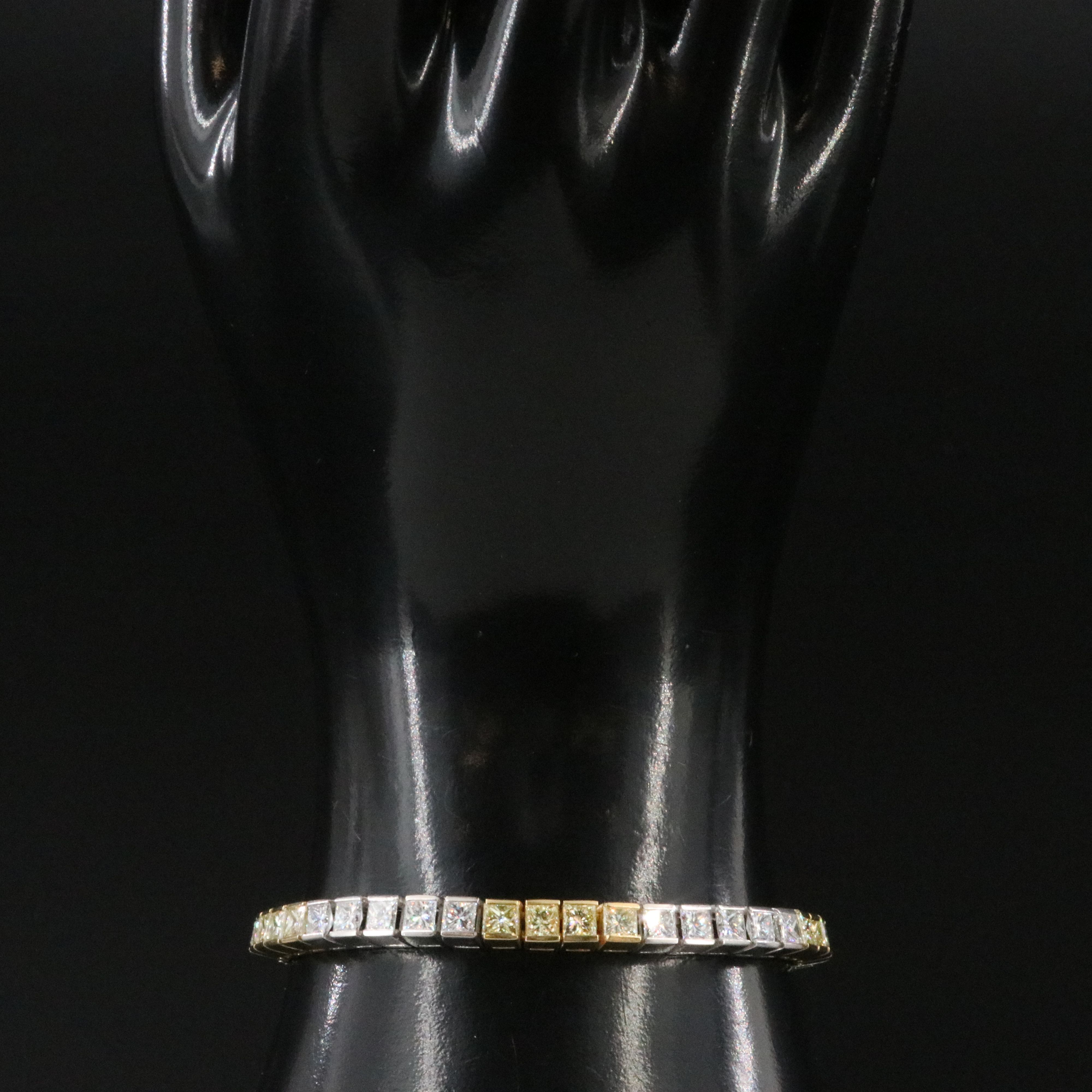 Platinum and 18K 11.25 CTW Diamond Line Bracelet with Fancy Diamonds