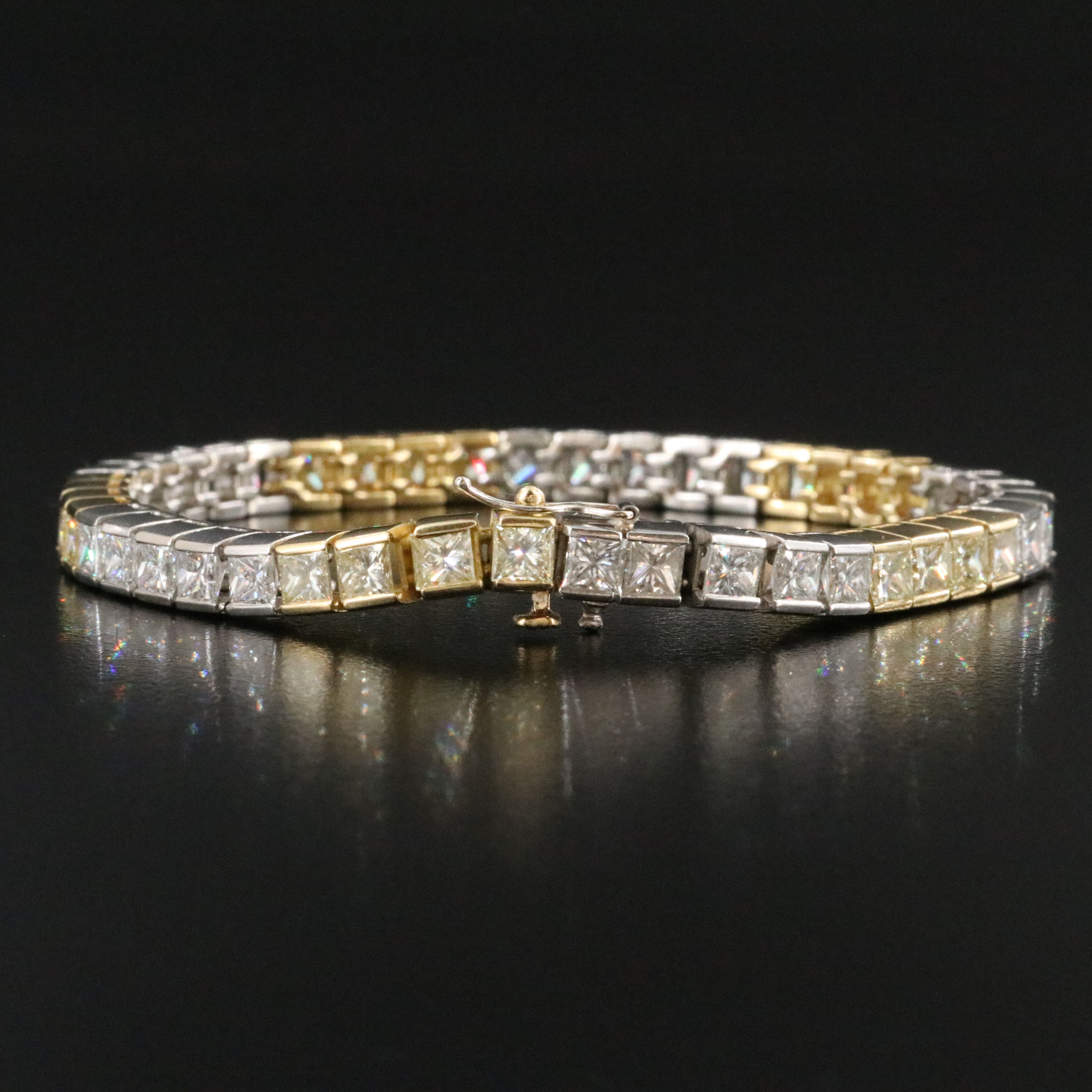 Platinum and 18K 11.25 CTW Diamond Line Bracelet with Fancy Diamonds