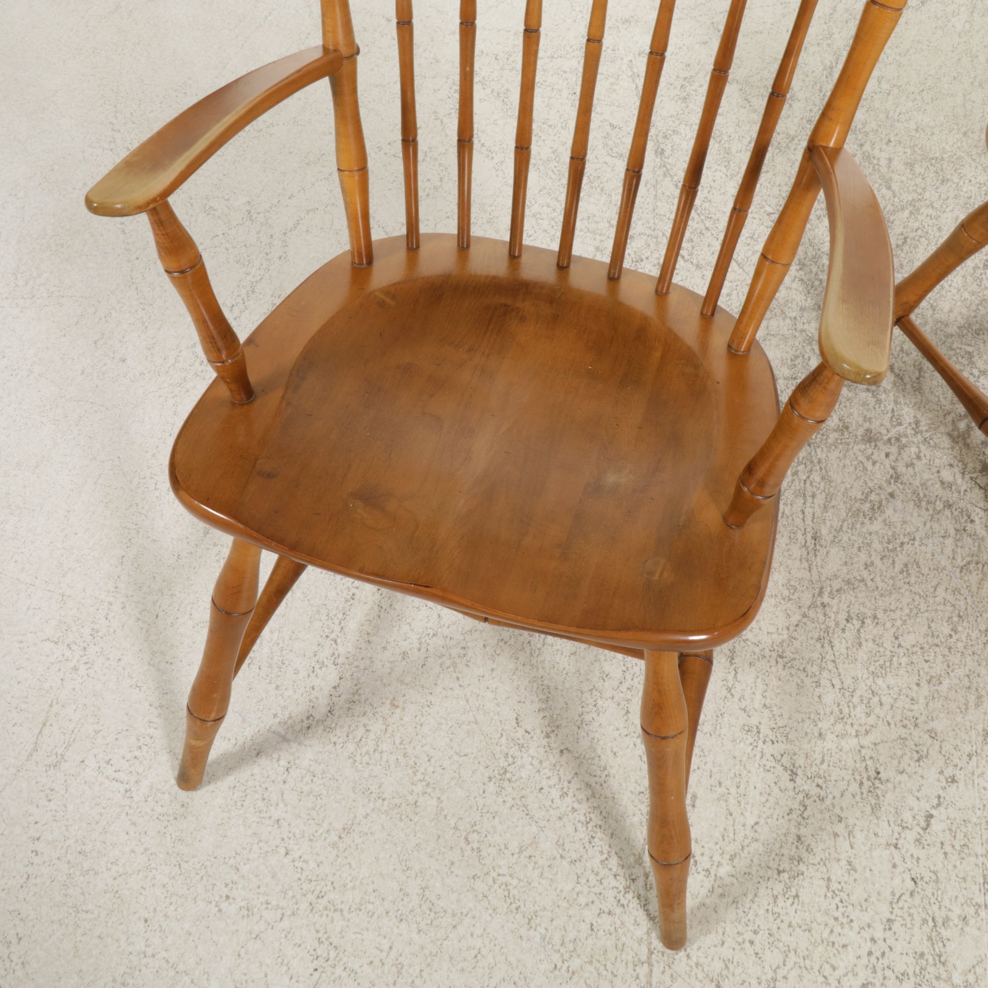 Ethan Allen Bamboo-Form Maple Birdcage Windsor Dining Chairs, Set of Four