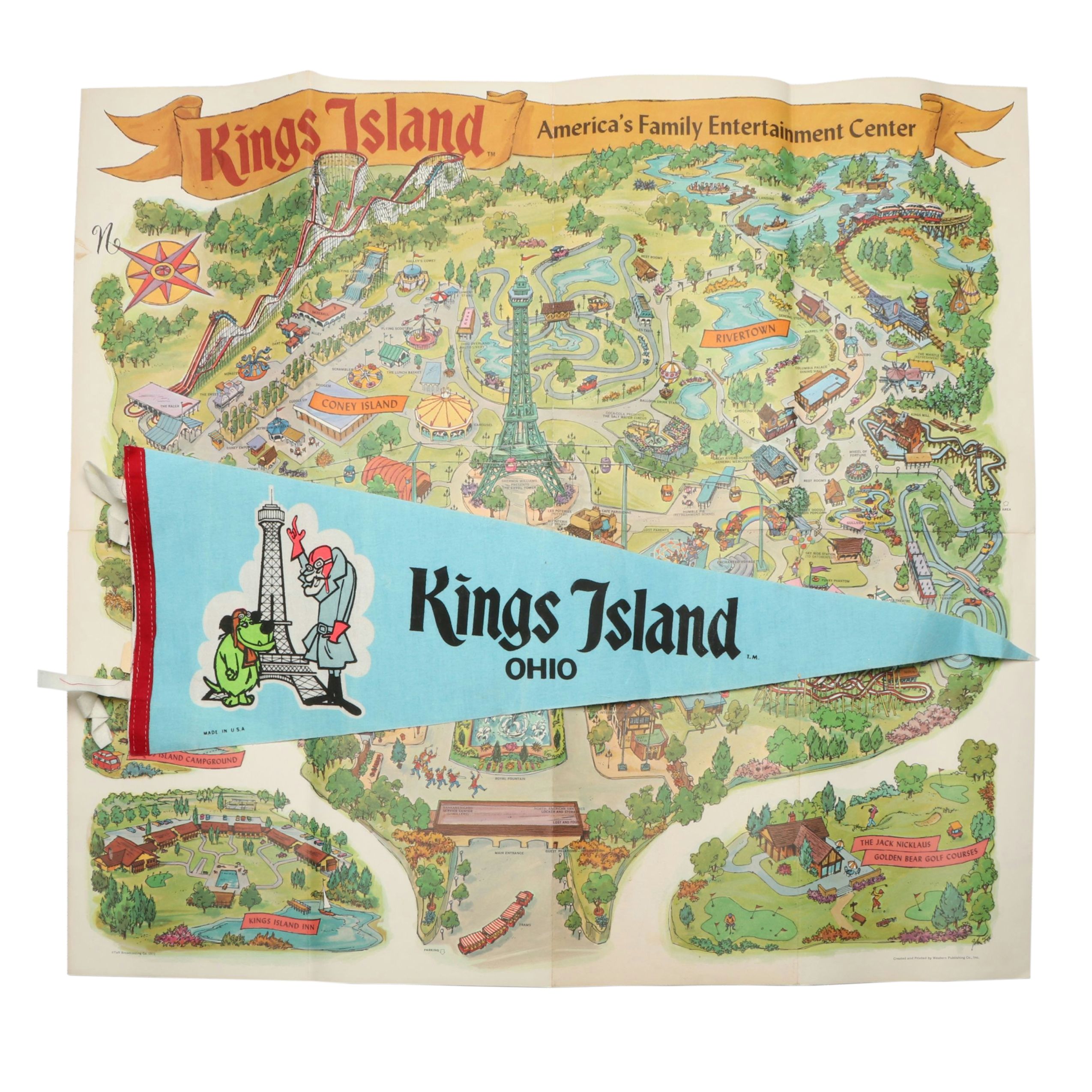 Kings Island Inaugural 1972 Map and Pennant