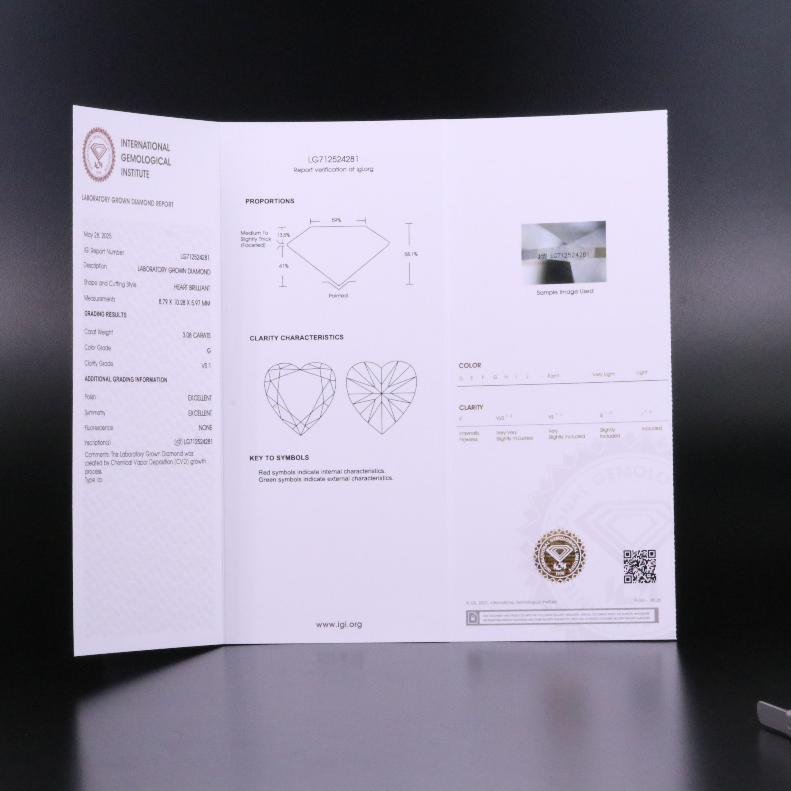 Loose 3.08 CT Lab Grown Diamond with IGI Report