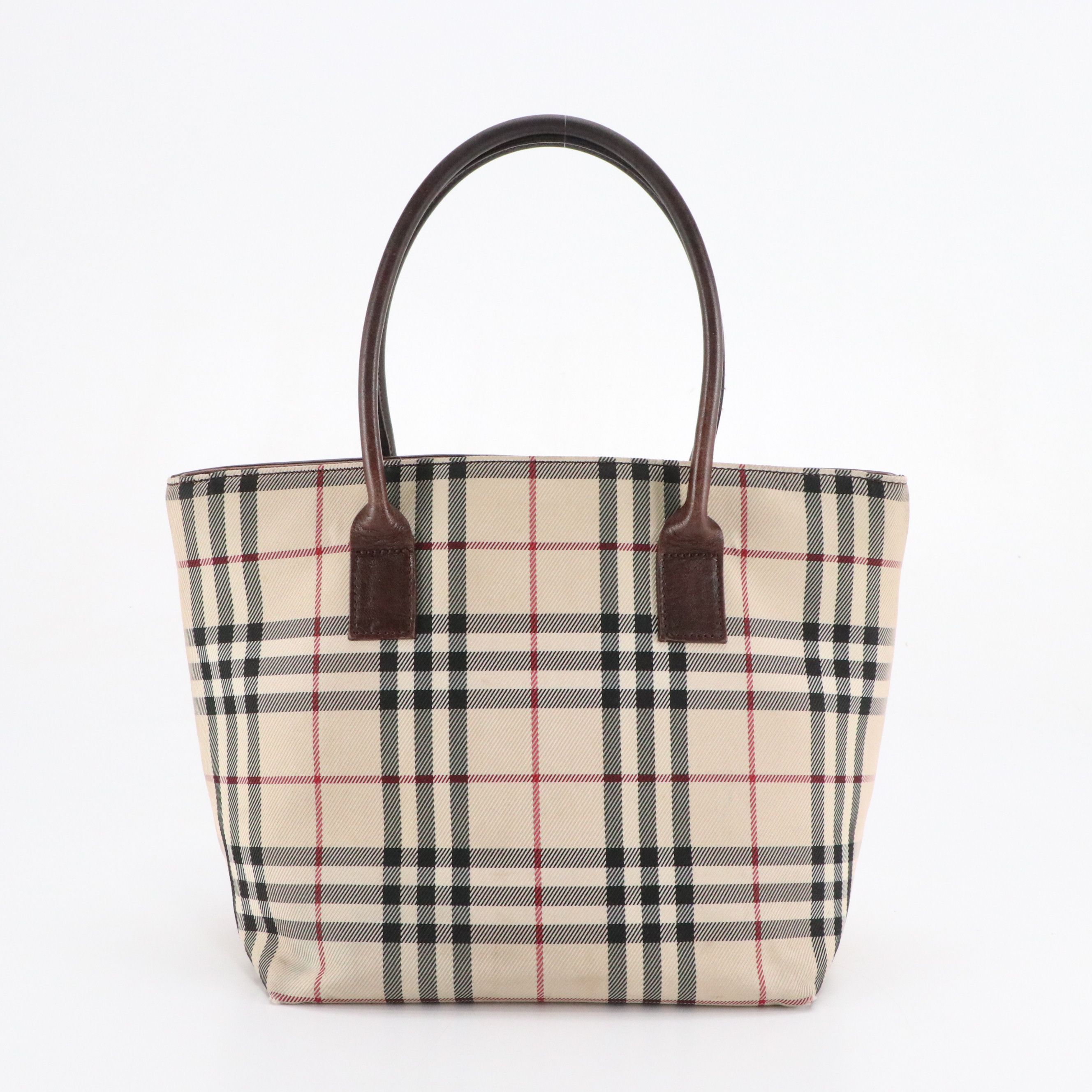 Burberry Top Handle Tote Bag in Nova Check Canvas and Brown Leather