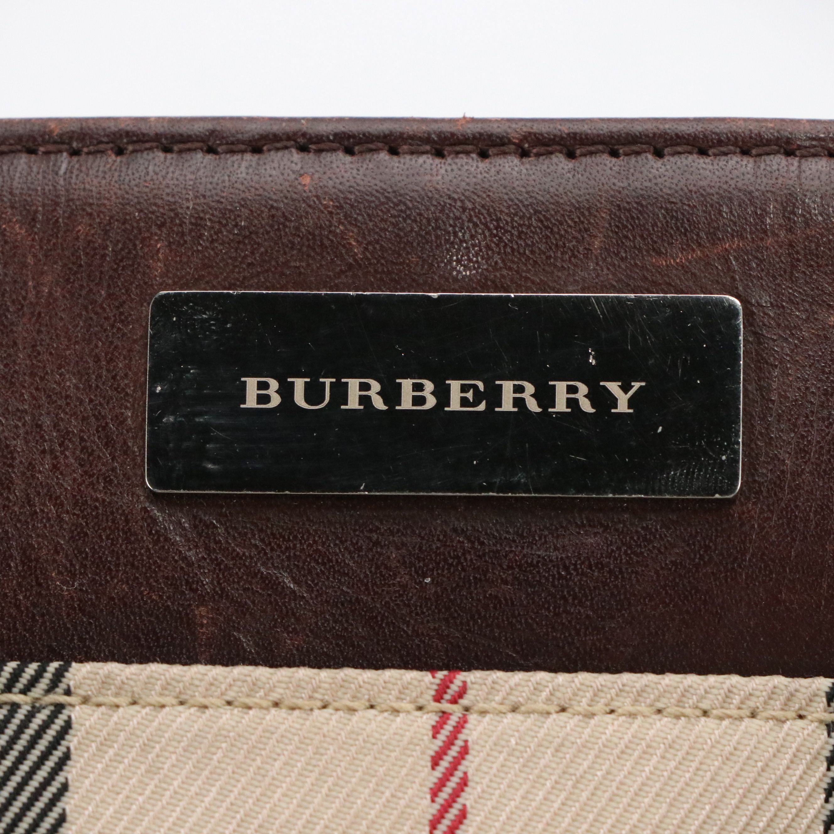 Burberry Top Handle Tote Bag in Nova Check Canvas and Brown Leather