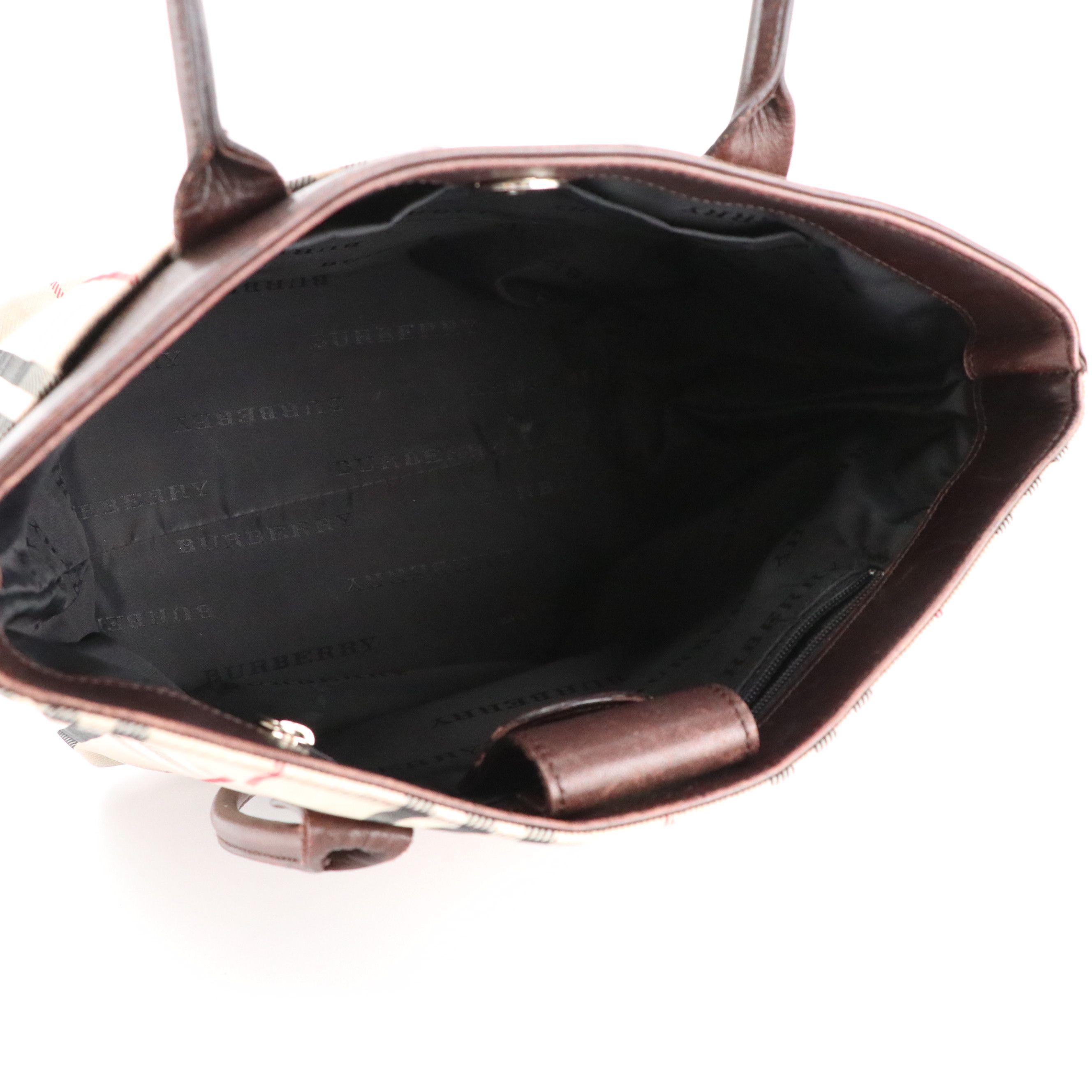Burberry Top Handle Tote Bag in Nova Check Canvas and Brown Leather
