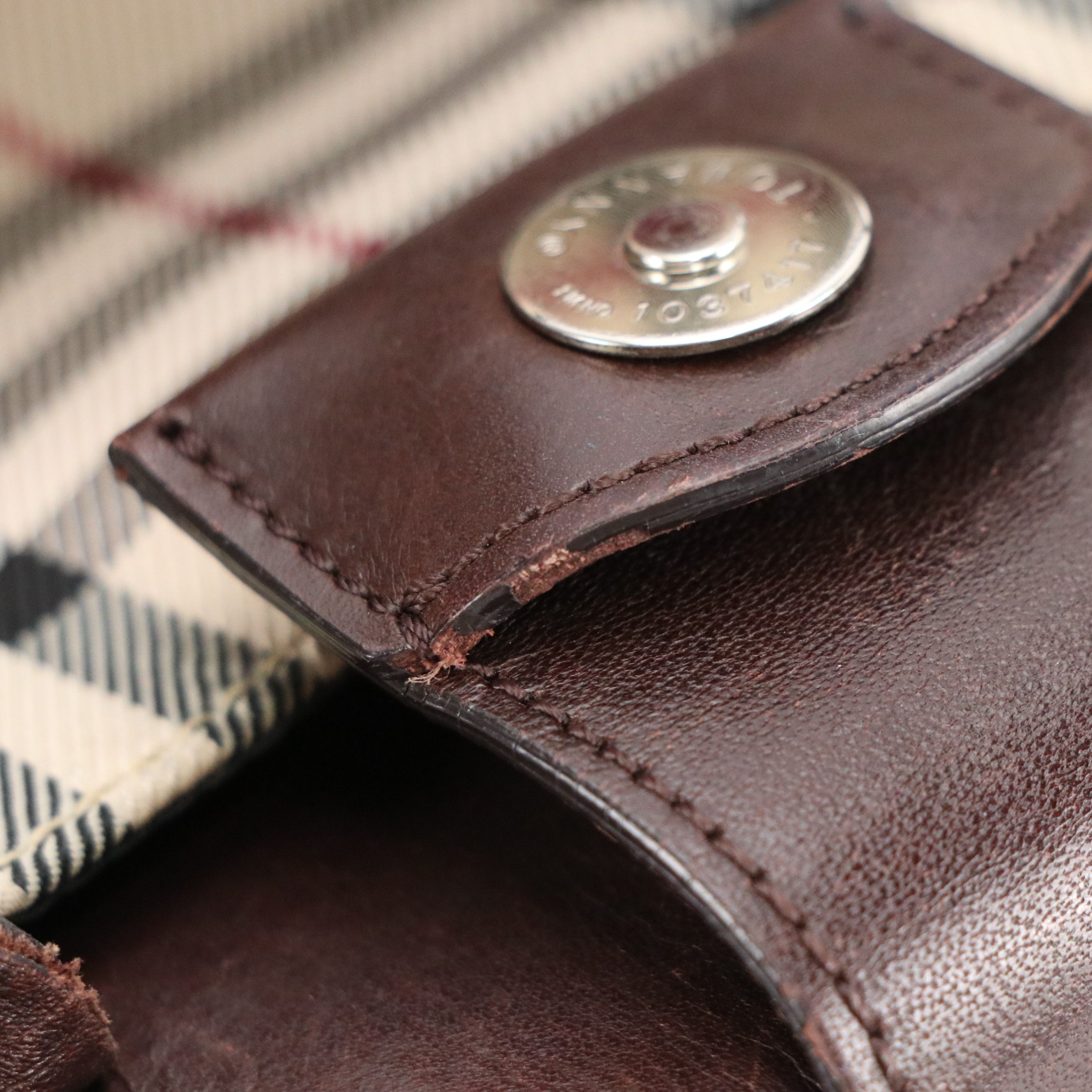 Burberry Top Handle Tote Bag in Nova Check Canvas and Brown Leather