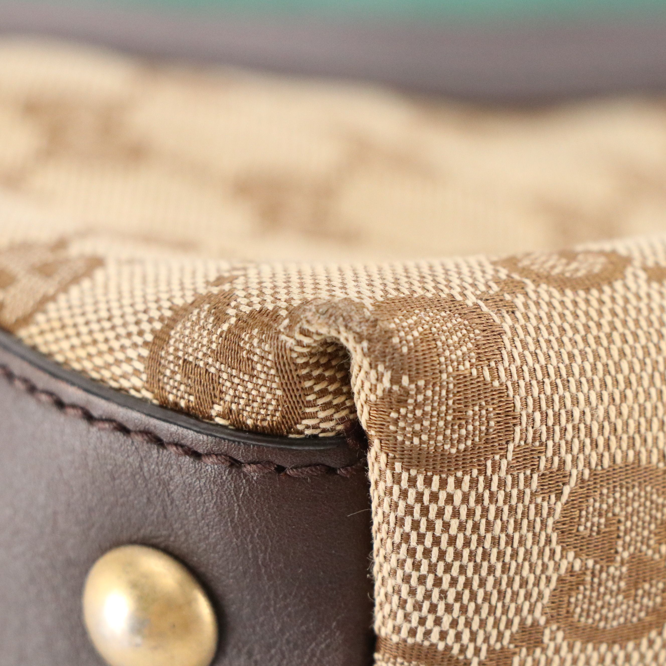 Gucci Rania Two-Way Zip Tote Bag in Web Striped GG Canvas and Brown Leather Trim