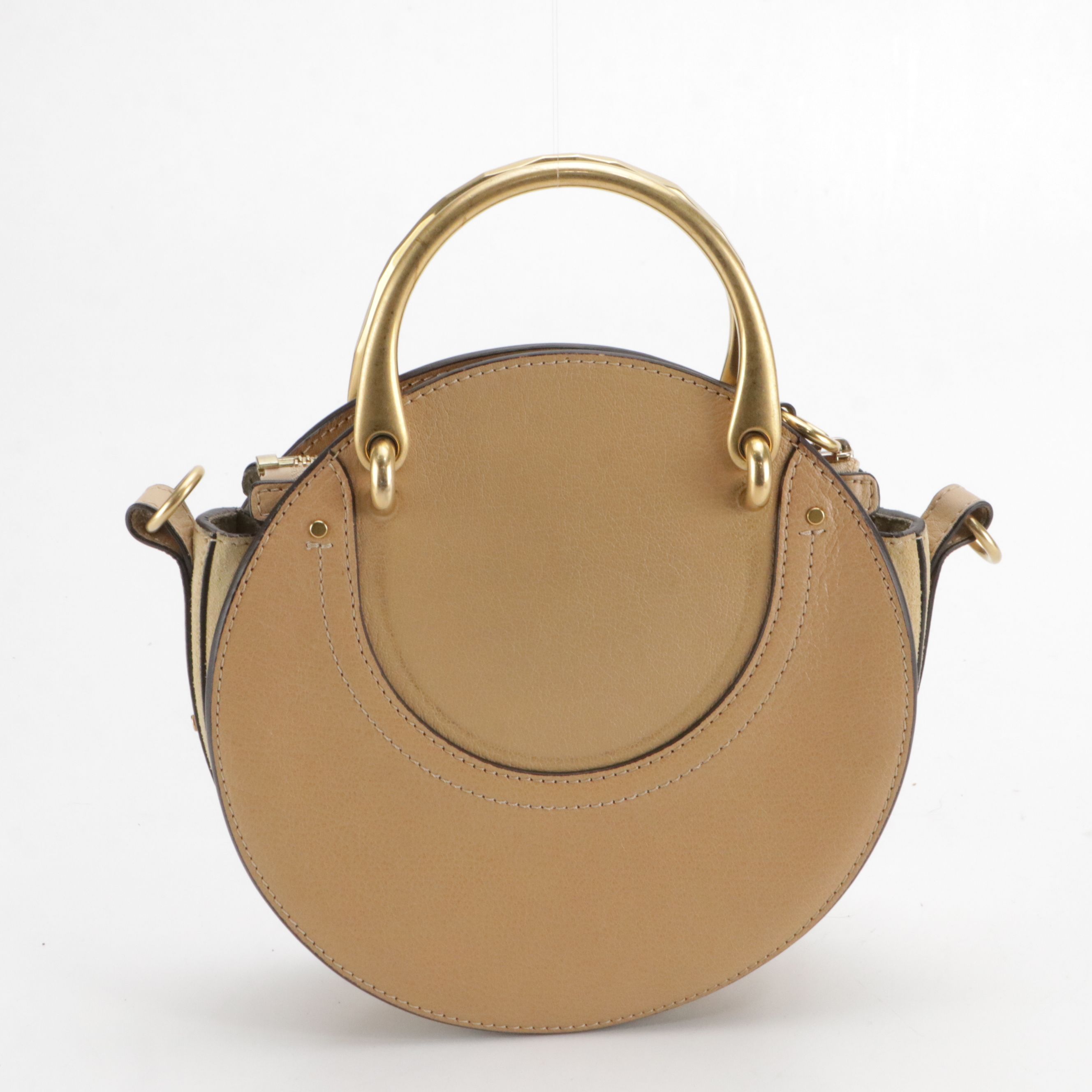 Chloé Round Pixie Crossbody Bag in Beige Suede and Grained Leather