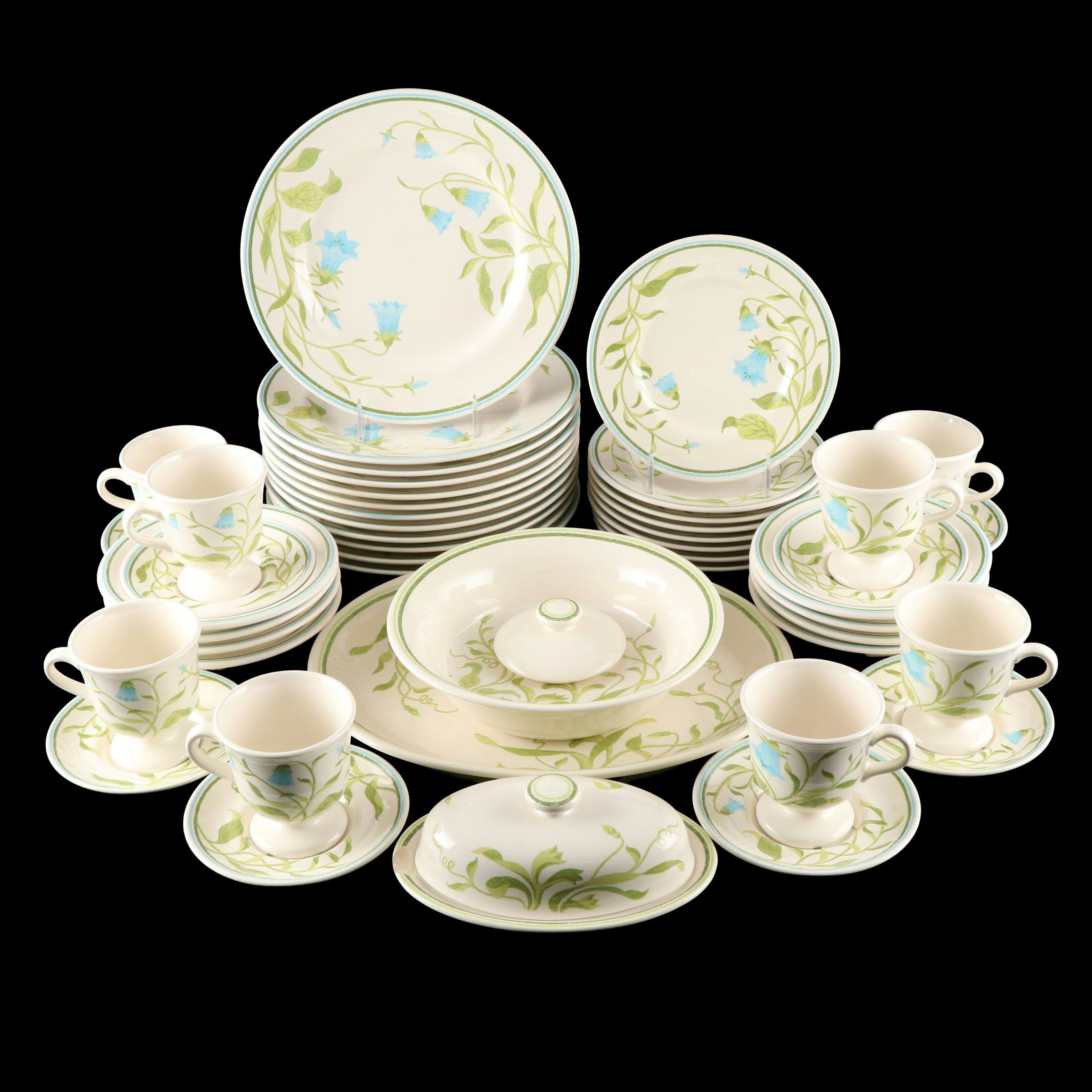 Franciscan "Blue Bell" Greenhouse Series Earthenware Plates and Dishes, 1970s