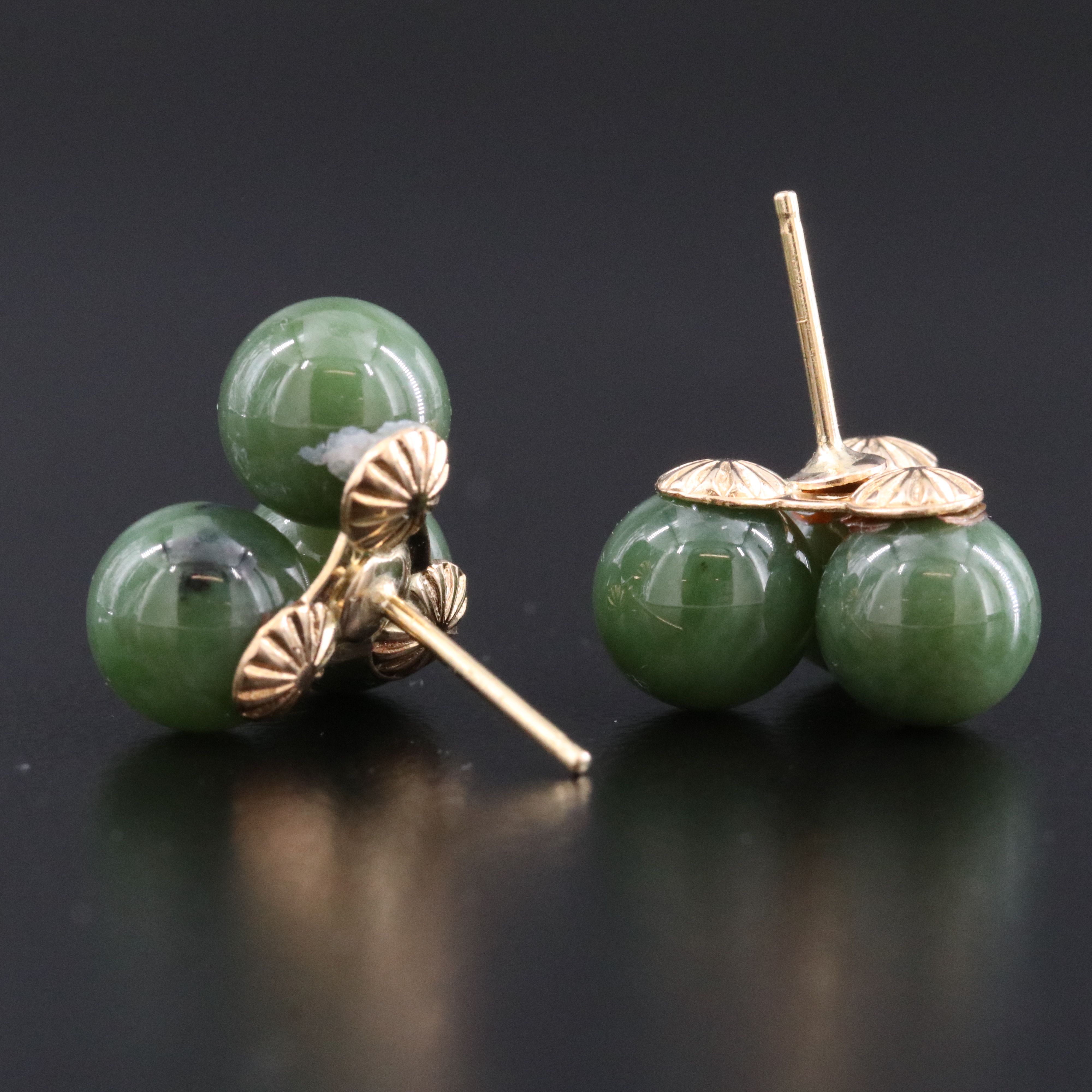14K Nephrite Stud Earring