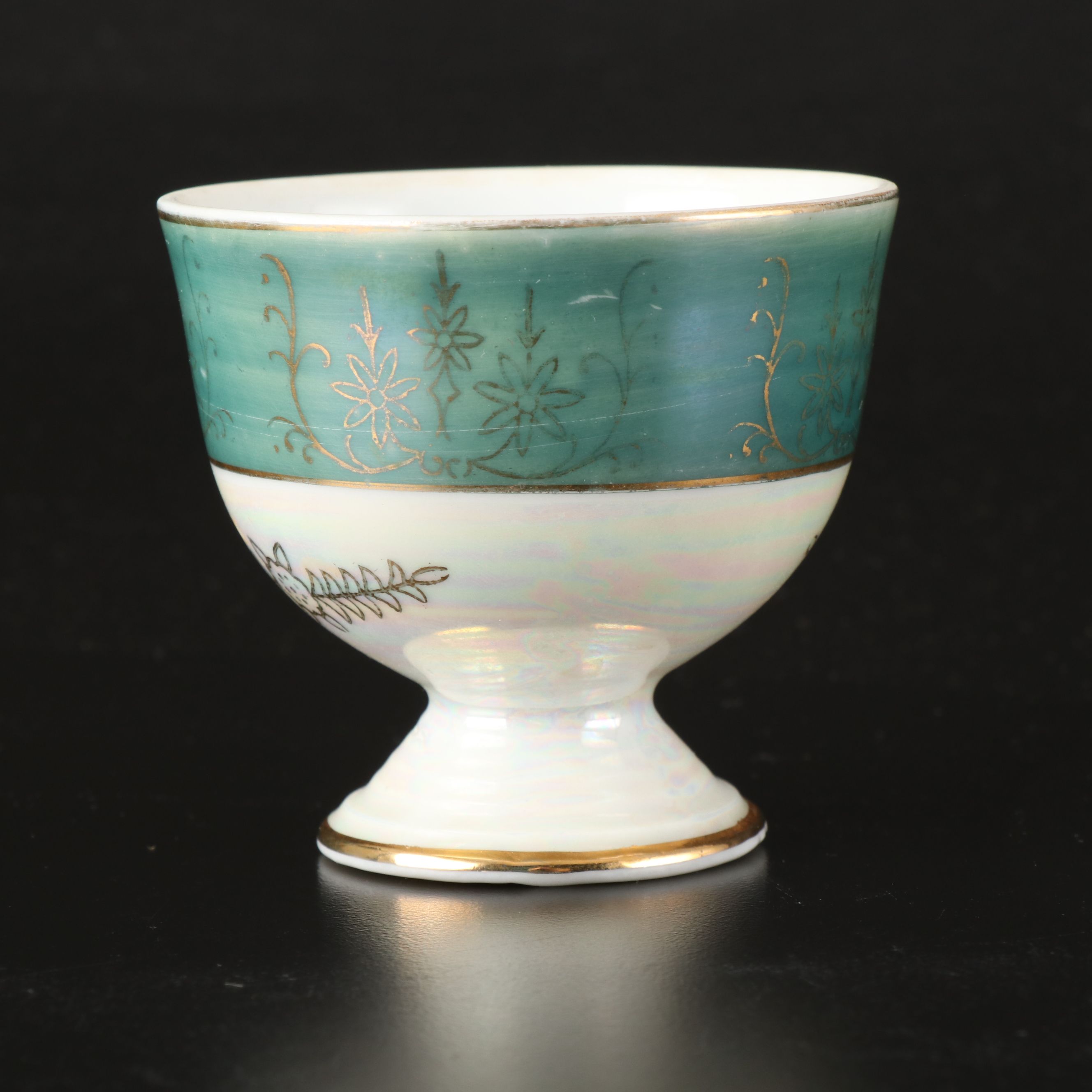 Empress Iridescent Teal with Gold Gilt Porcelain Teacups and Saucers