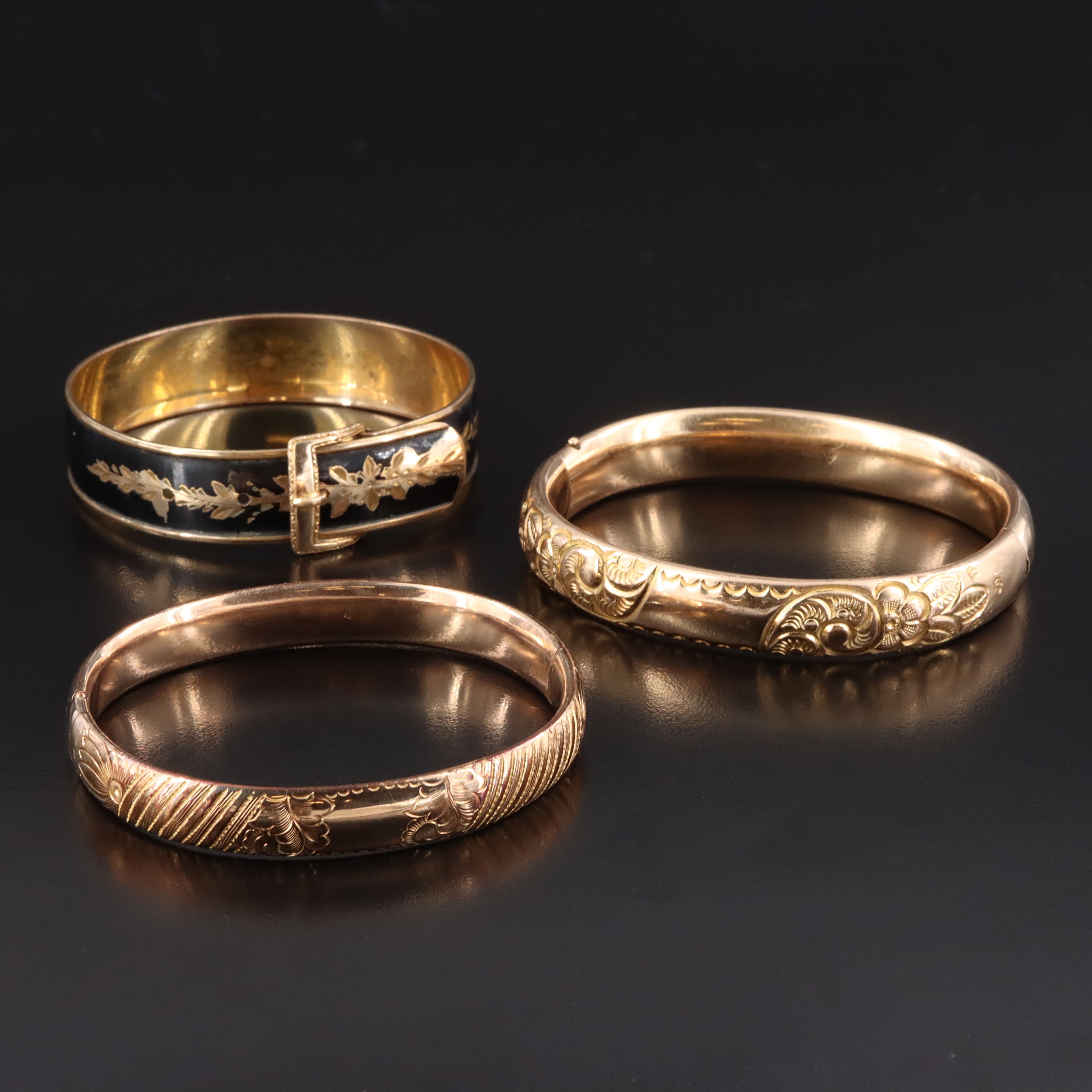 Vintage Hayward Gold-Filled Enamel Buckle and Antique Floral Bangles