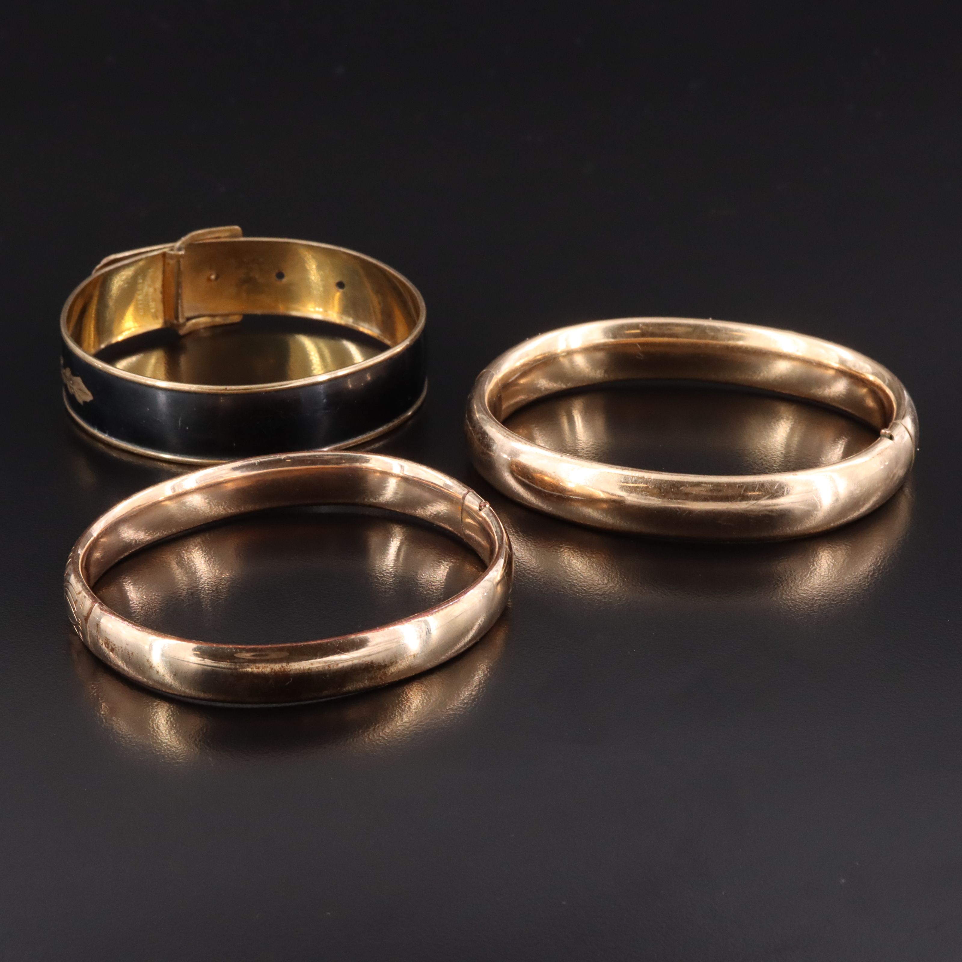 Vintage Hayward Gold-Filled Enamel Buckle and Antique Floral Bangles