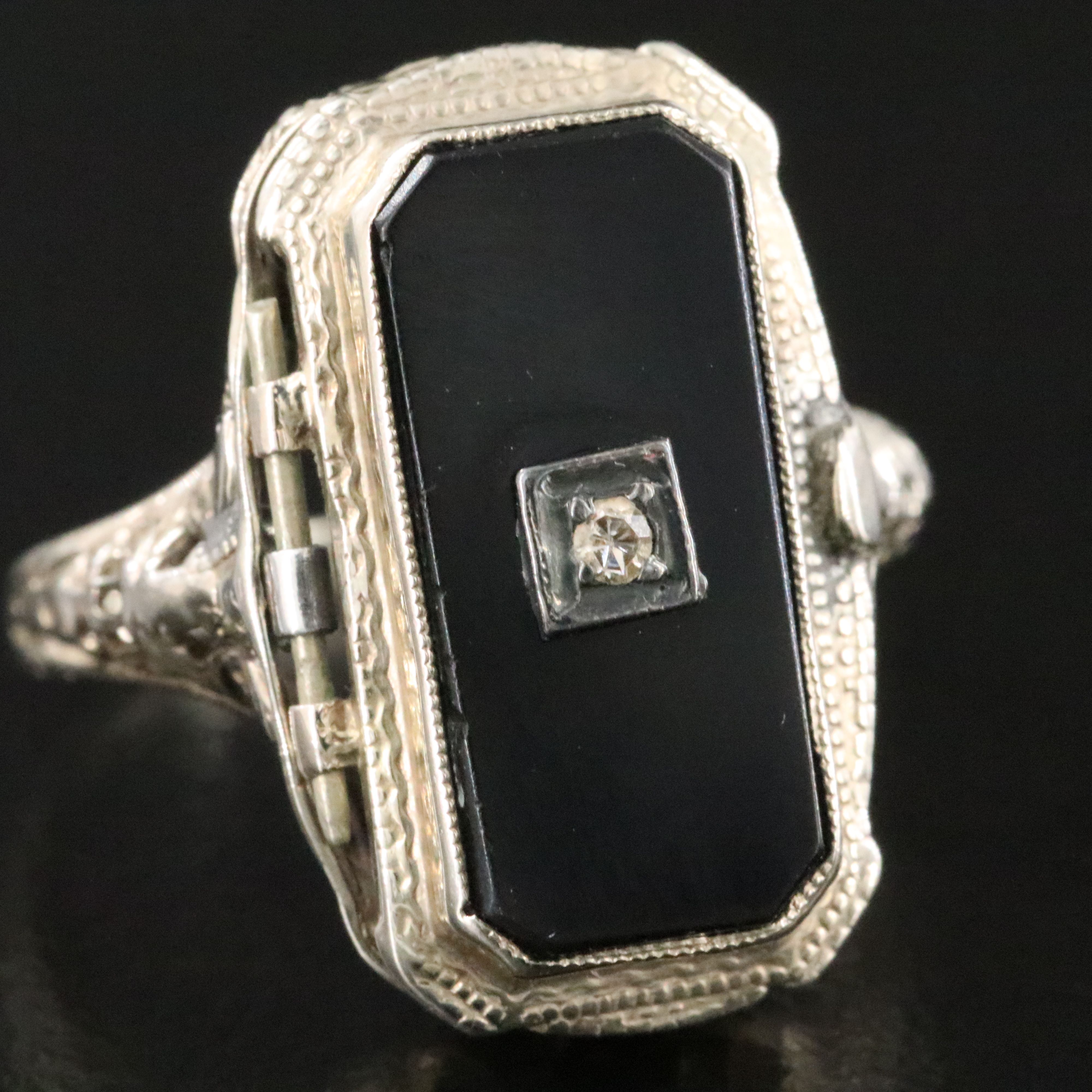 Vintage 14K Black Onyx and Diamond Ring