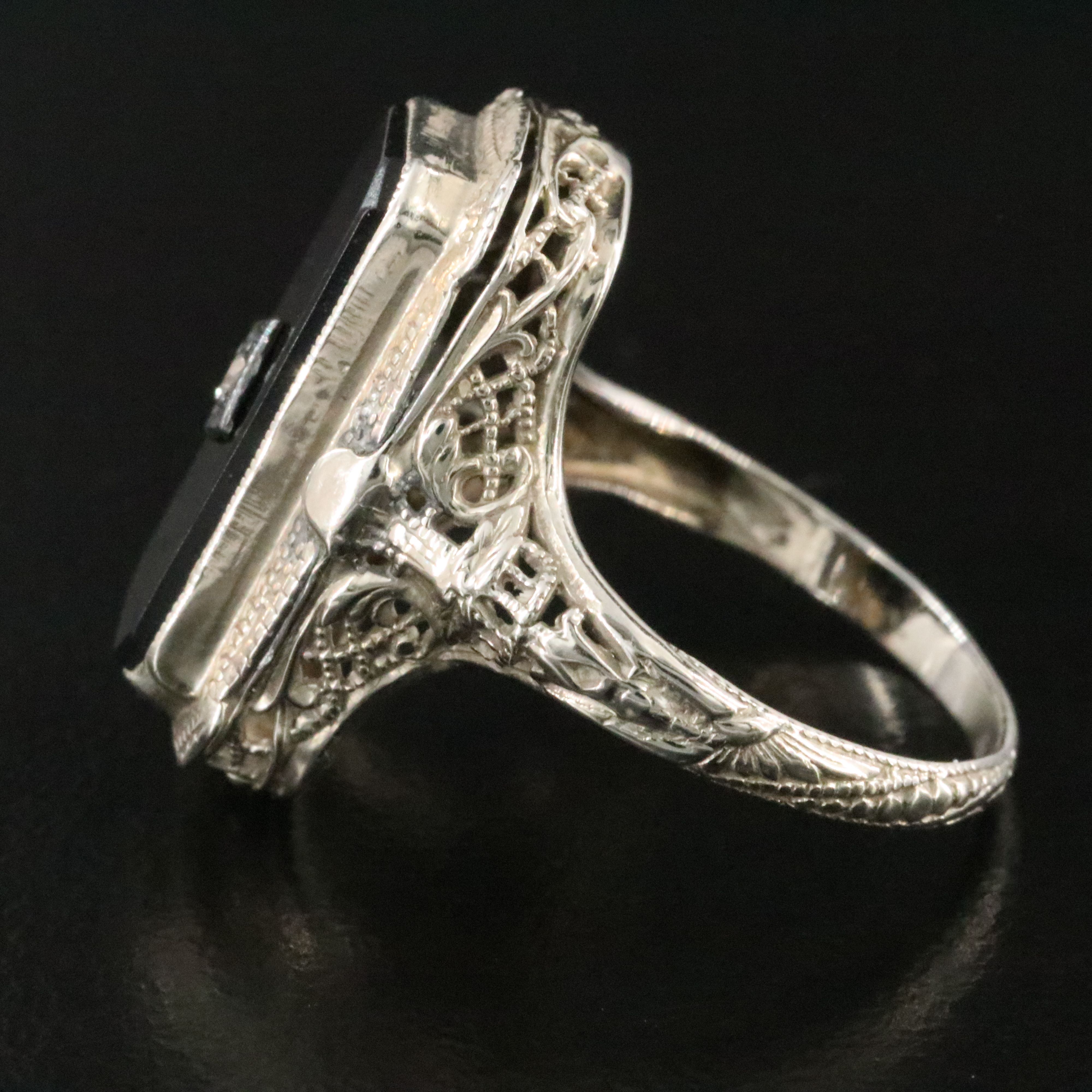 Vintage 14K Black Onyx and Diamond Ring