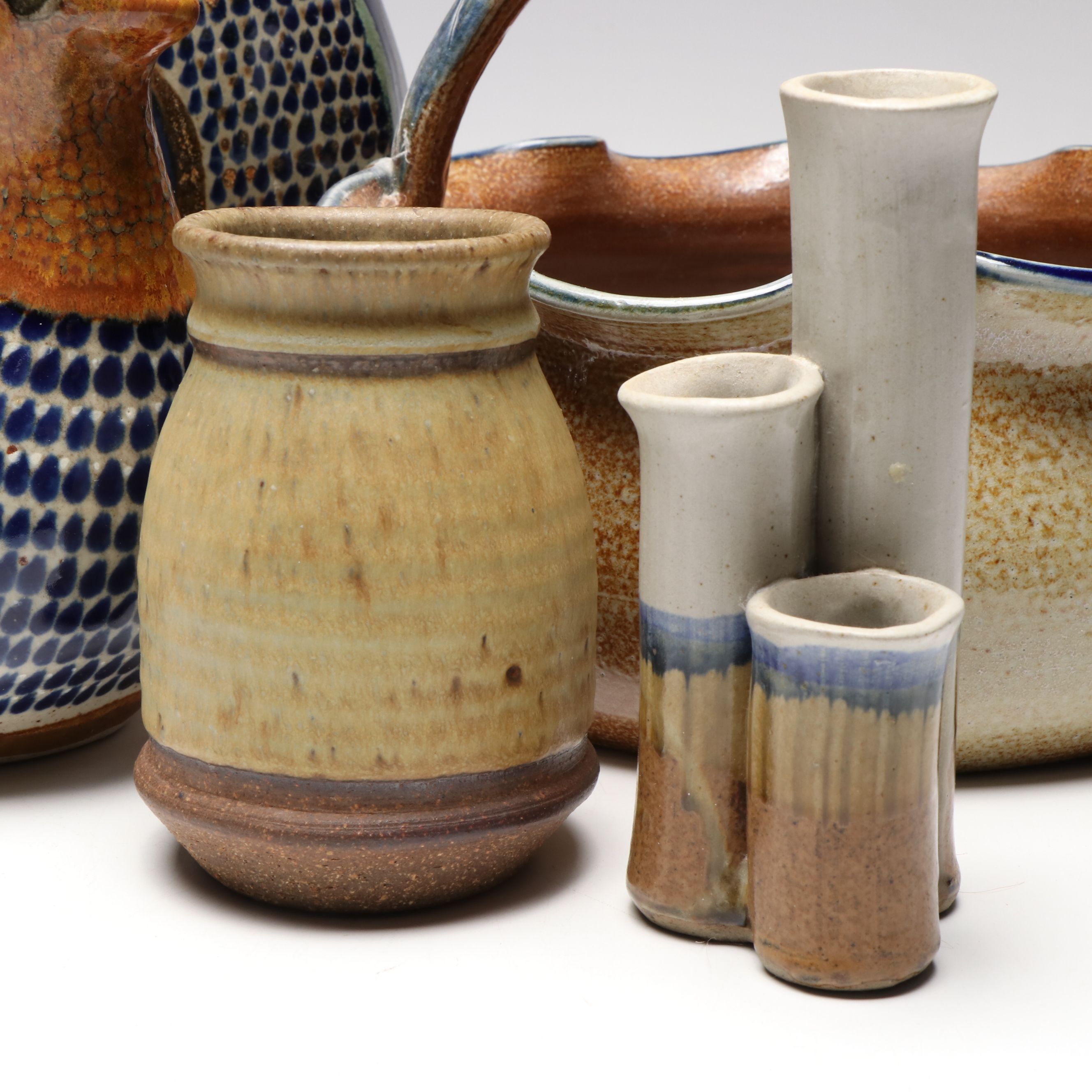Mexican Tonala Pottery Chicken, Vase and More Glazed Stoneware