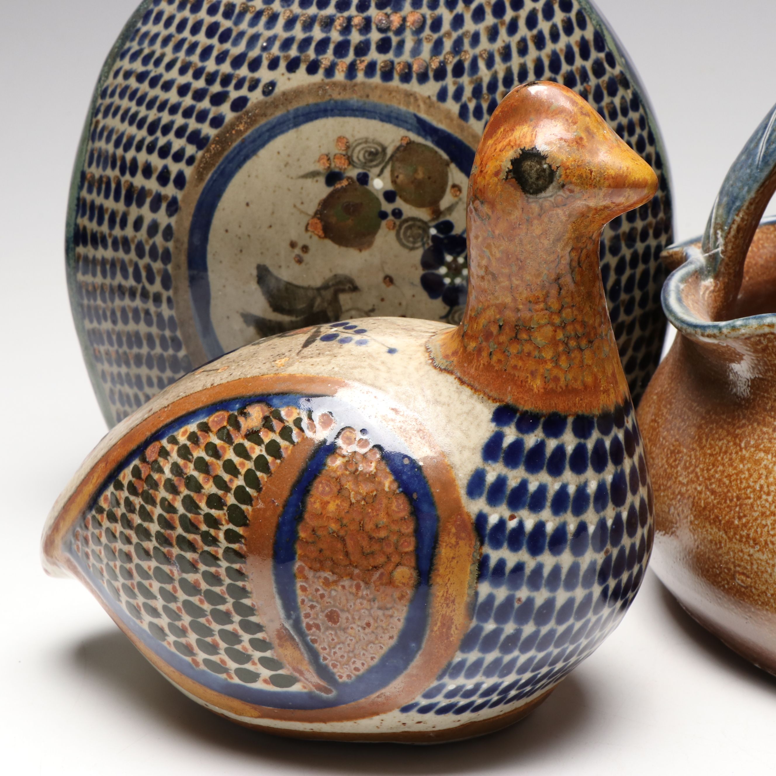 Mexican Tonala Pottery Chicken, Vase and More Glazed Stoneware