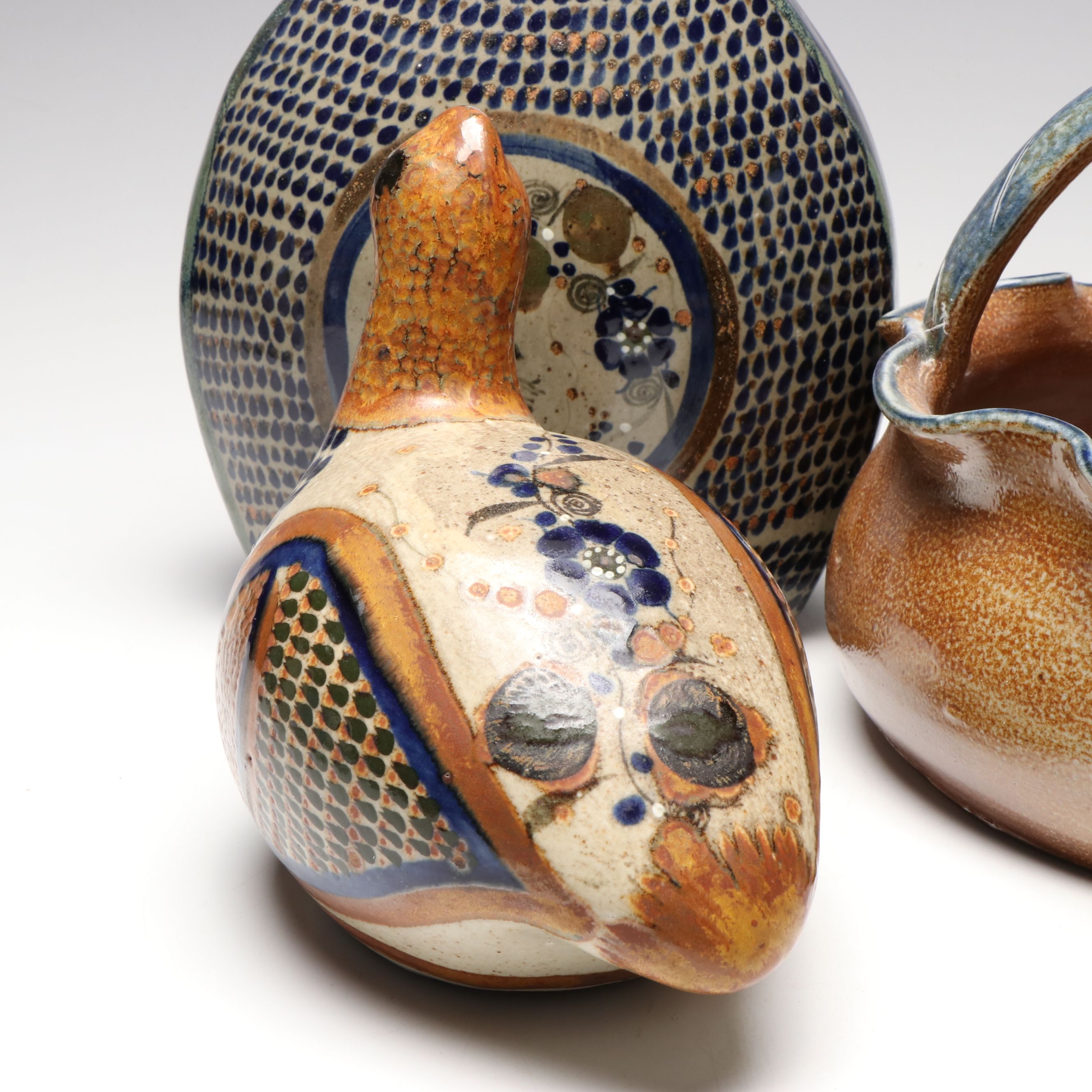 Mexican Tonala Pottery Chicken, Vase and More Glazed Stoneware