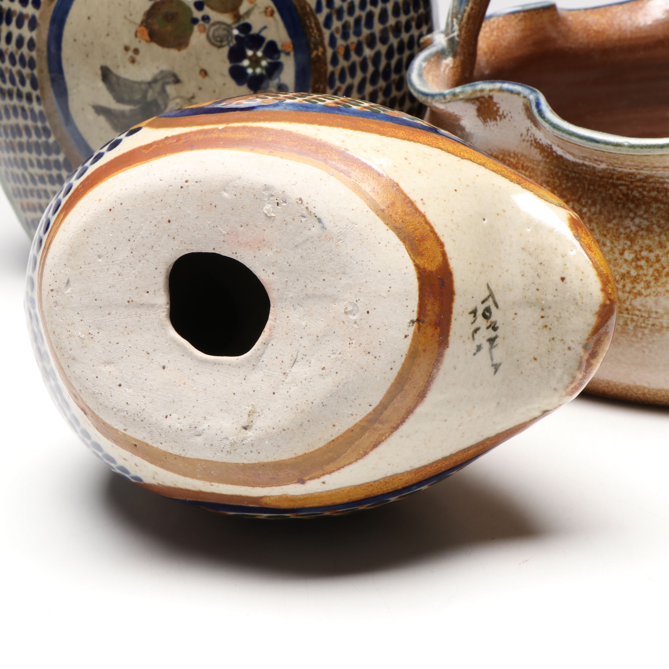 Mexican Tonala Pottery Chicken, Vase and More Glazed Stoneware