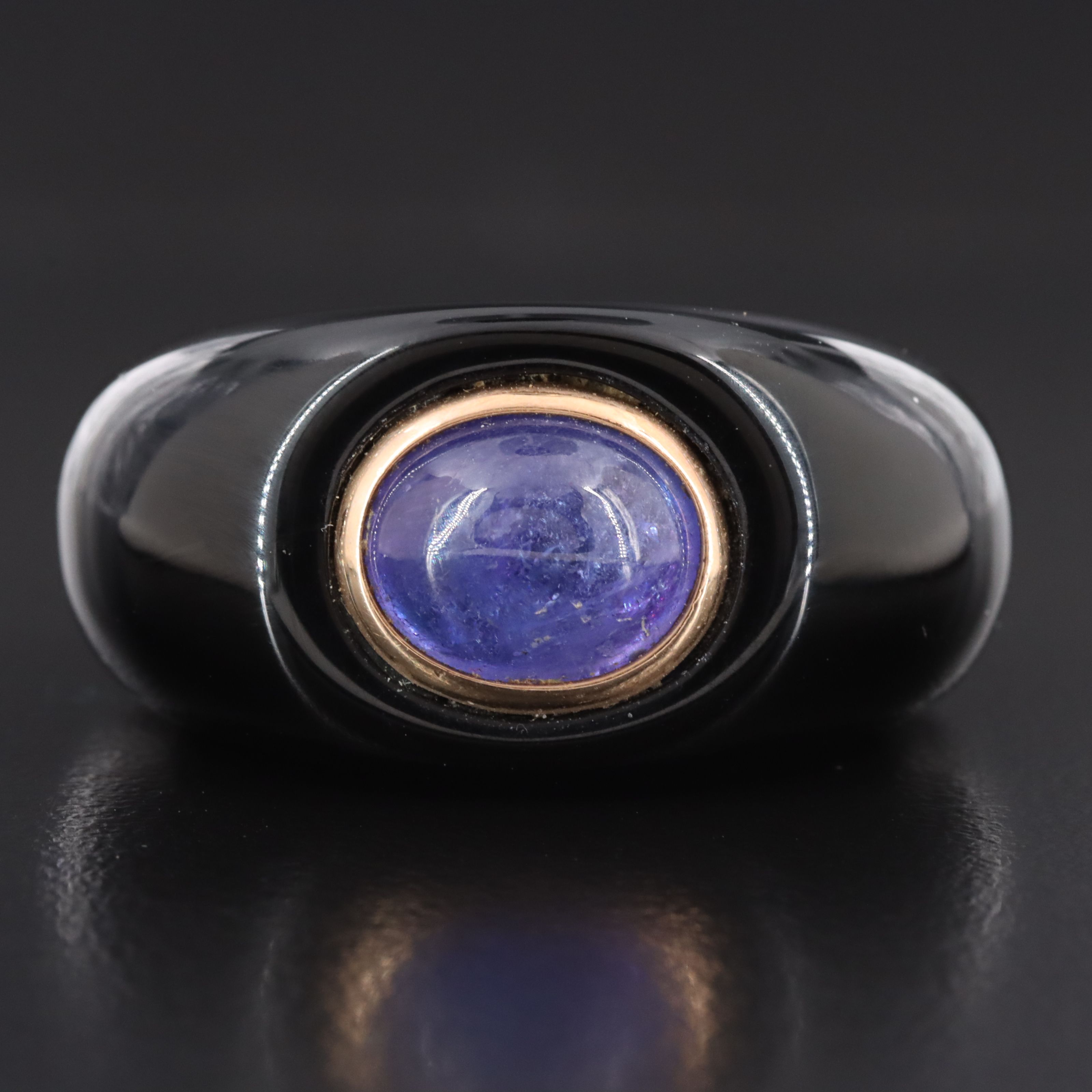 Tanzanite and 10K Accented Black Onyx Hololith Ring