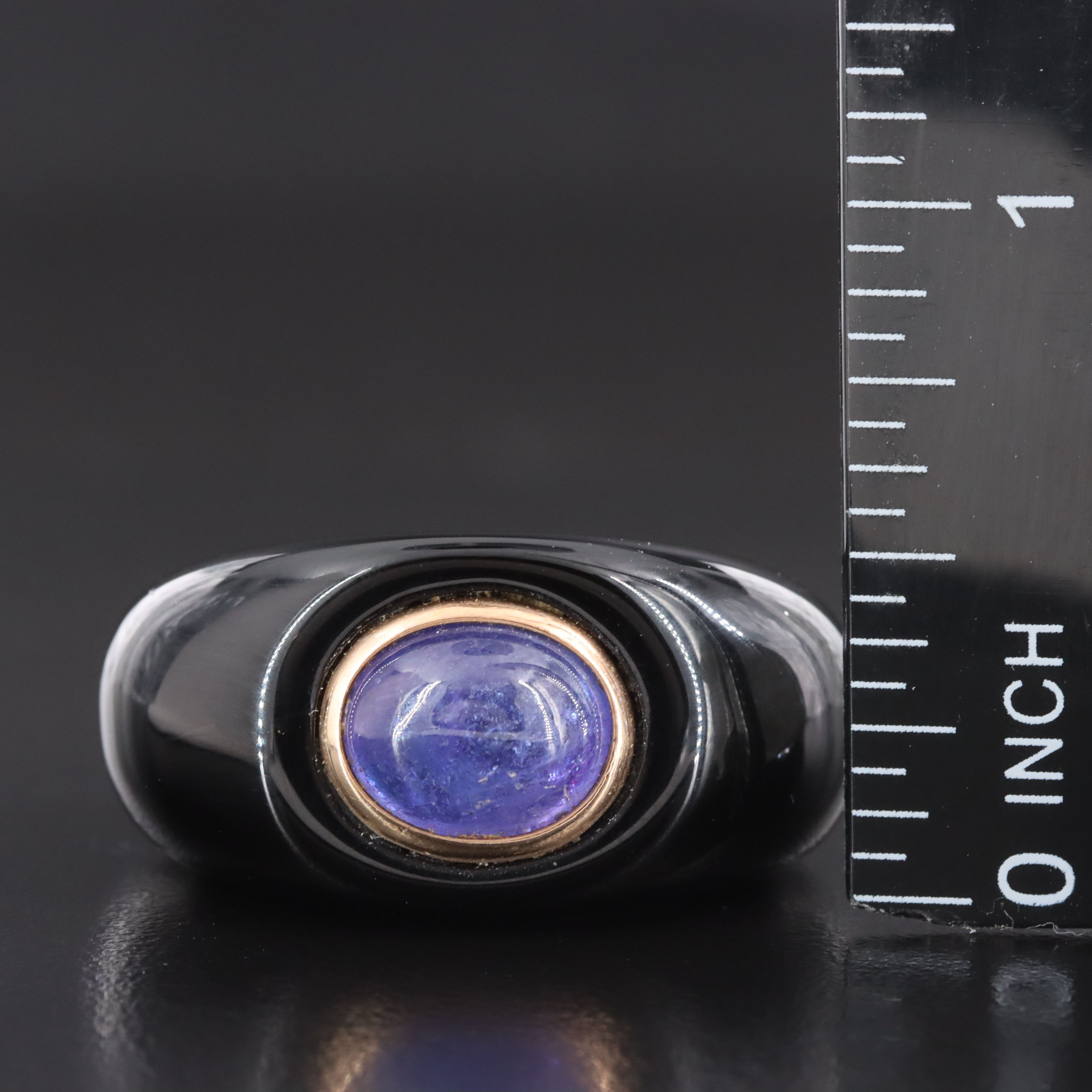 Tanzanite and 10K Accented Black Onyx Hololith Ring