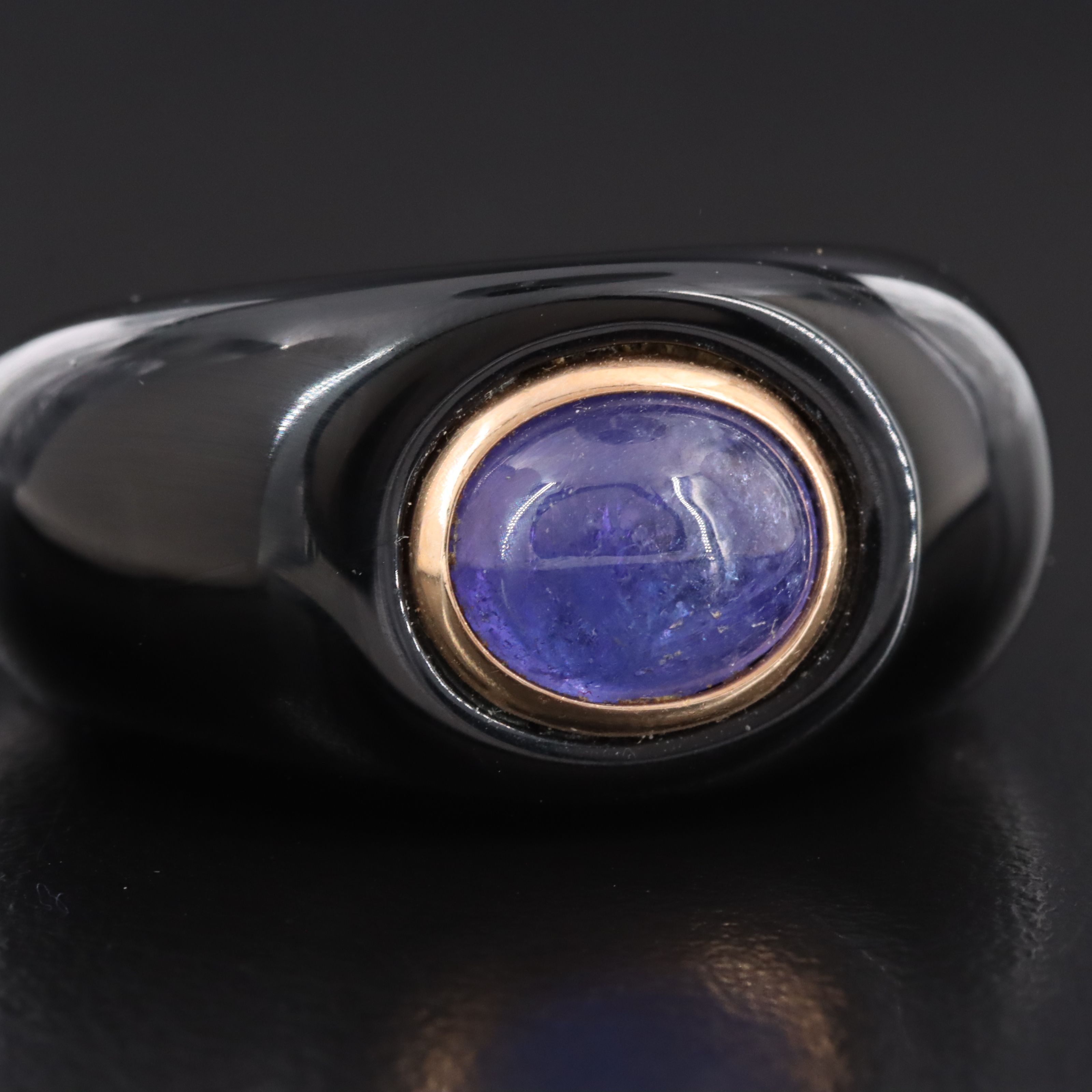 Tanzanite and 10K Accented Black Onyx Hololith Ring