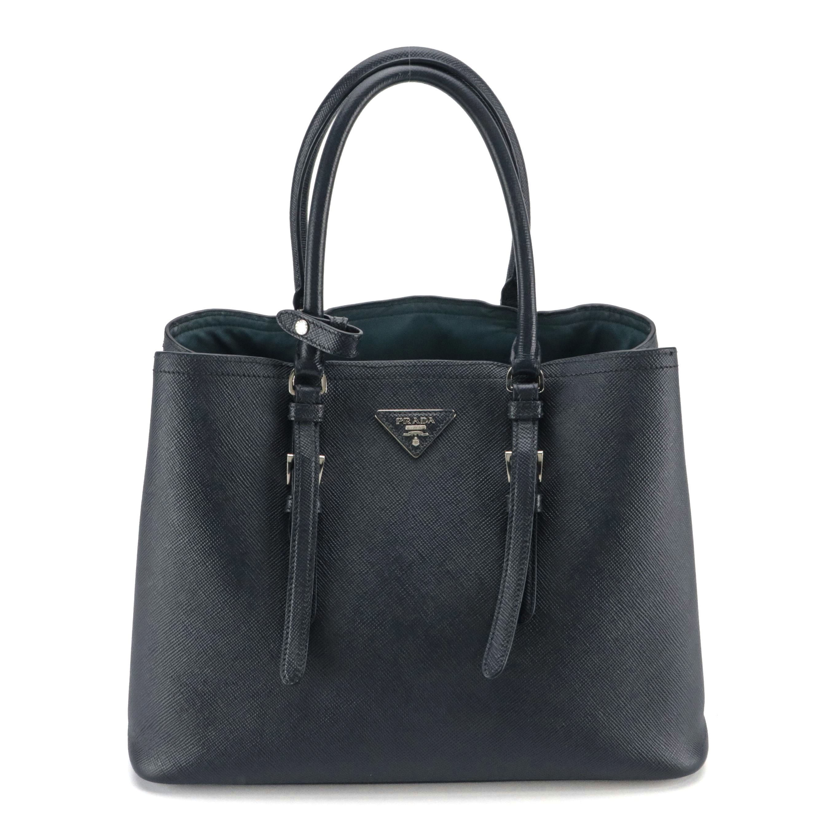Prada Two-Way Tote Bag in Deep Blue Saffiano Leather