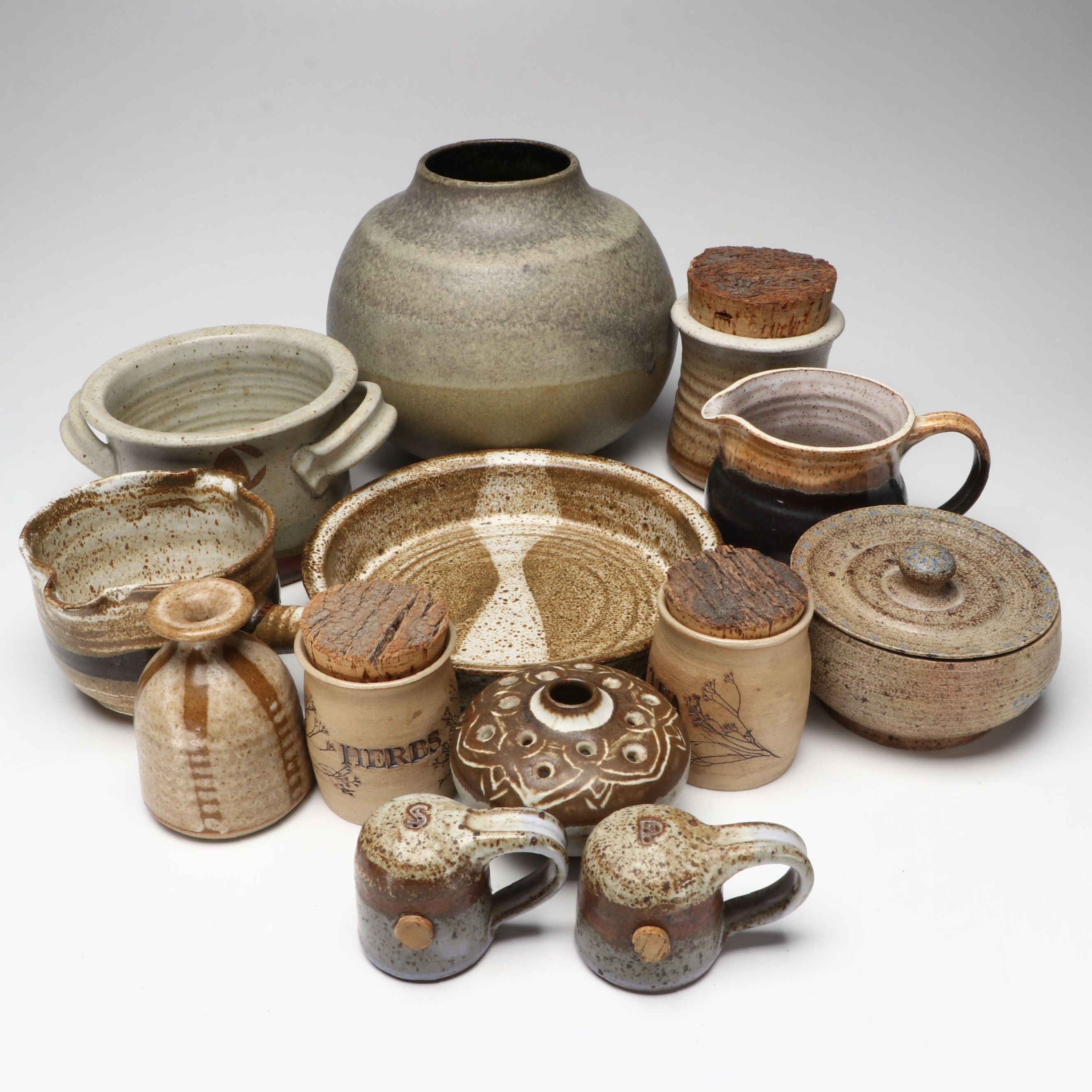 Signed Hand Thrown Glazed Stoneware Vases, Crock and More Housewares