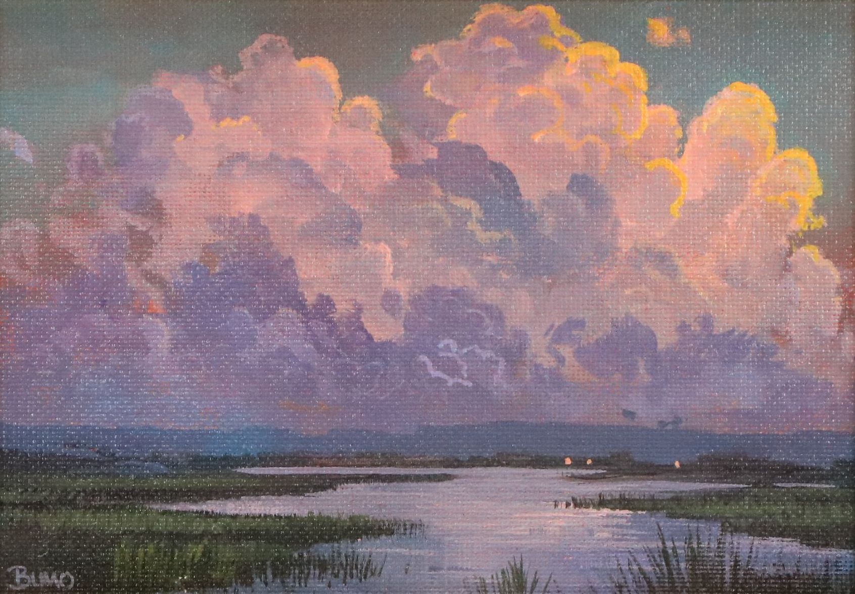 Douglas "Bumo" Johnpeer Acrylic Painting of Marsh Sunset, 21st Century