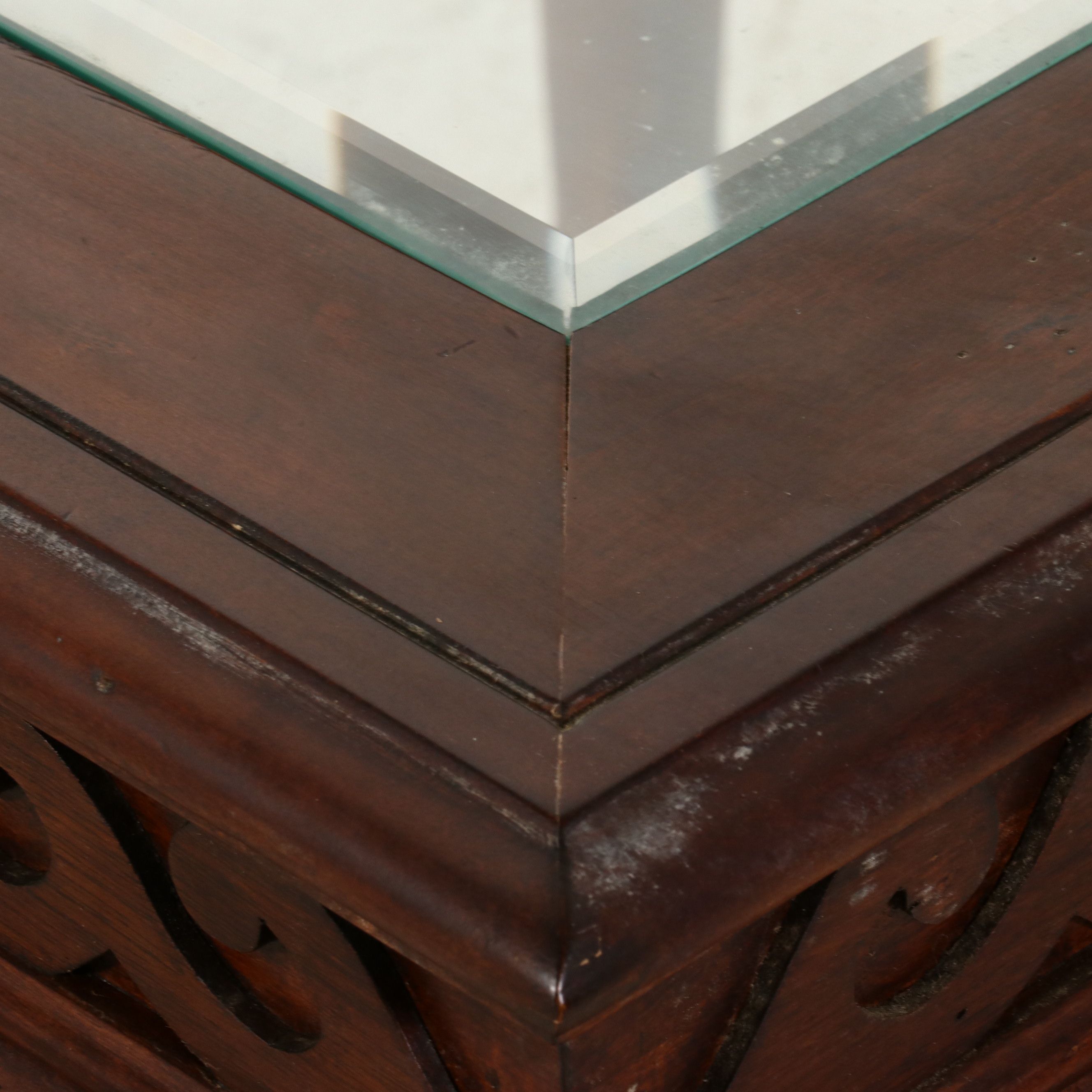 Pair of Chippendale Style Carved Mahogany Glass-Top Side Tables, Late 20th C.