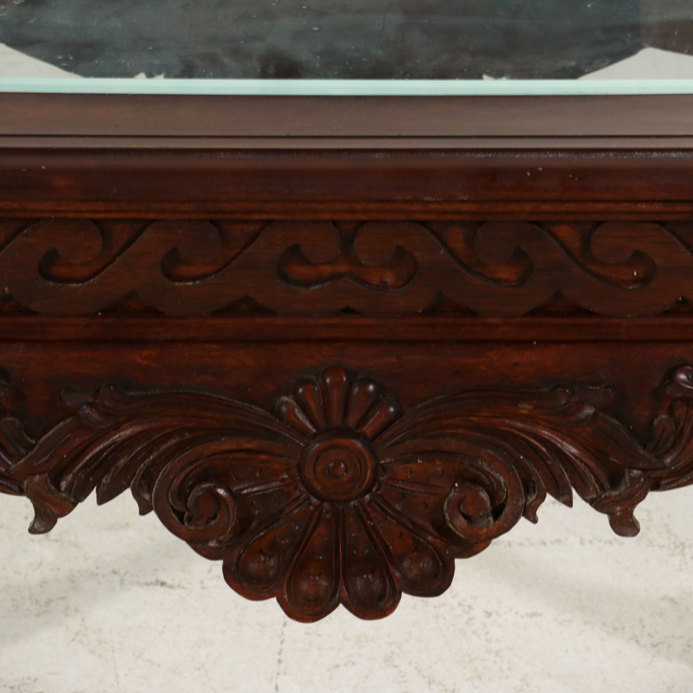 Pair of Chippendale Style Carved Mahogany Glass-Top Side Tables, Late 20th C.