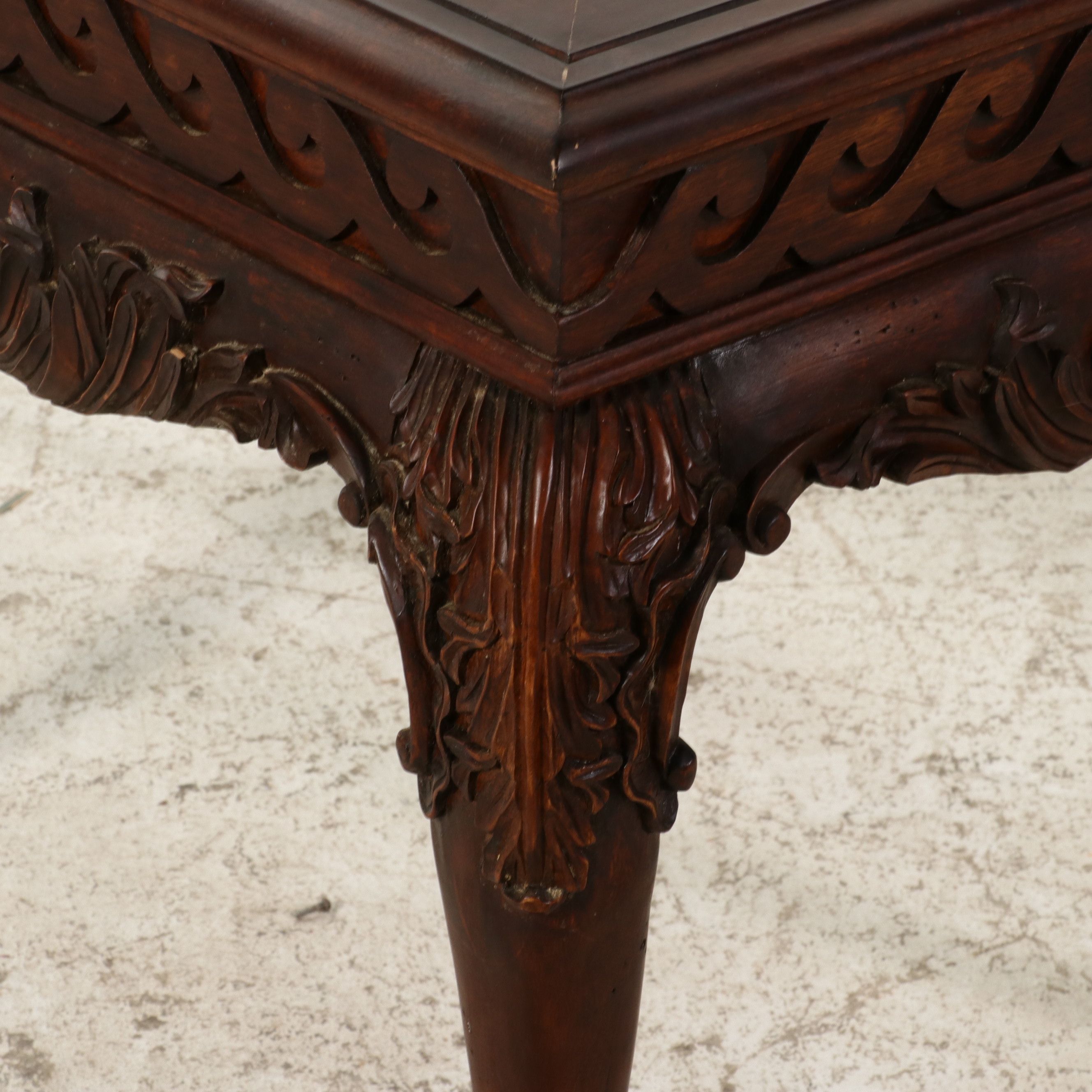 Pair of Chippendale Style Carved Mahogany Glass-Top Side Tables, Late 20th C.