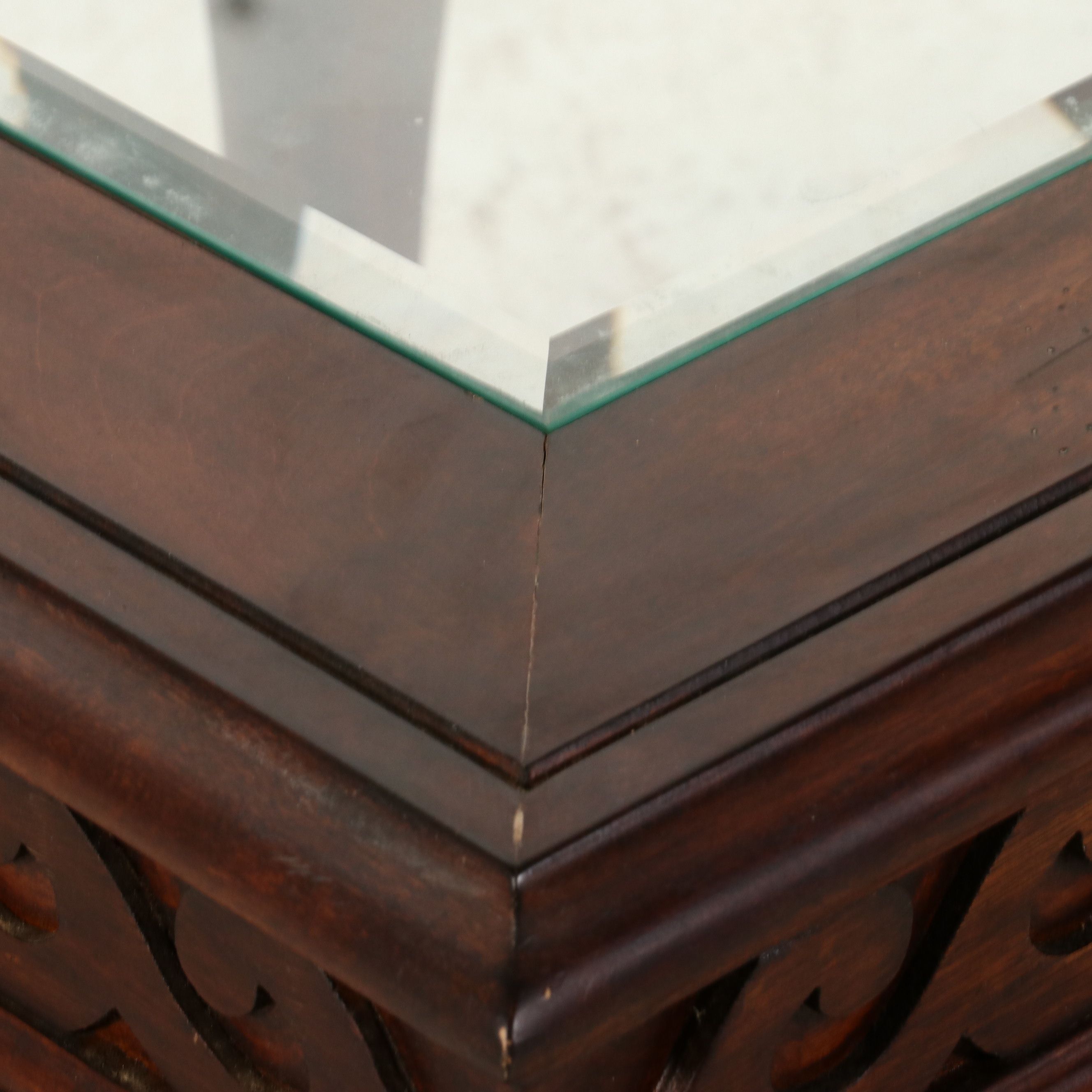 Pair of Chippendale Style Carved Mahogany Glass-Top Side Tables, Late 20th C.