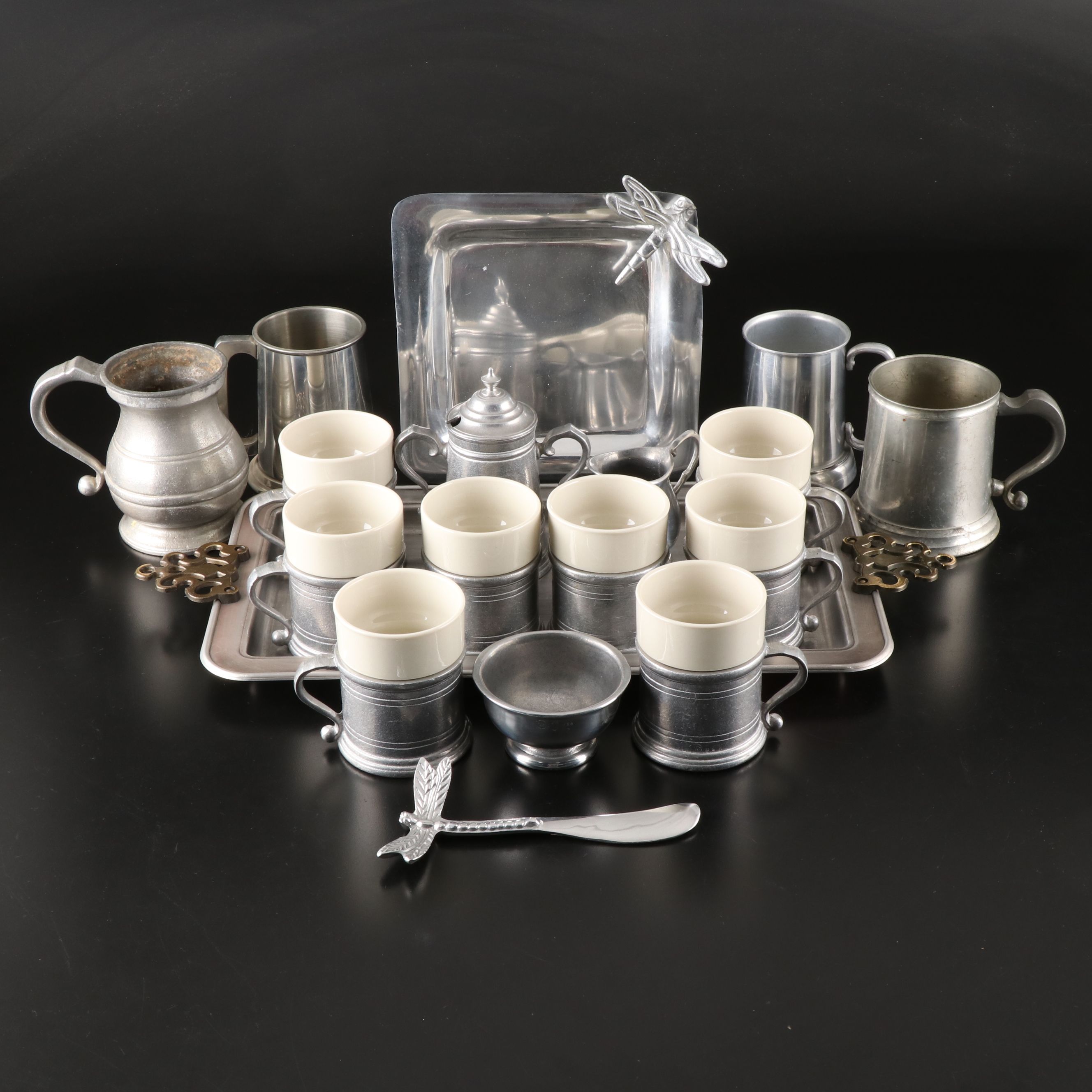 Wilton Armetale Flagon and Mugs with More Pewter and Metal Drinkware and Trays