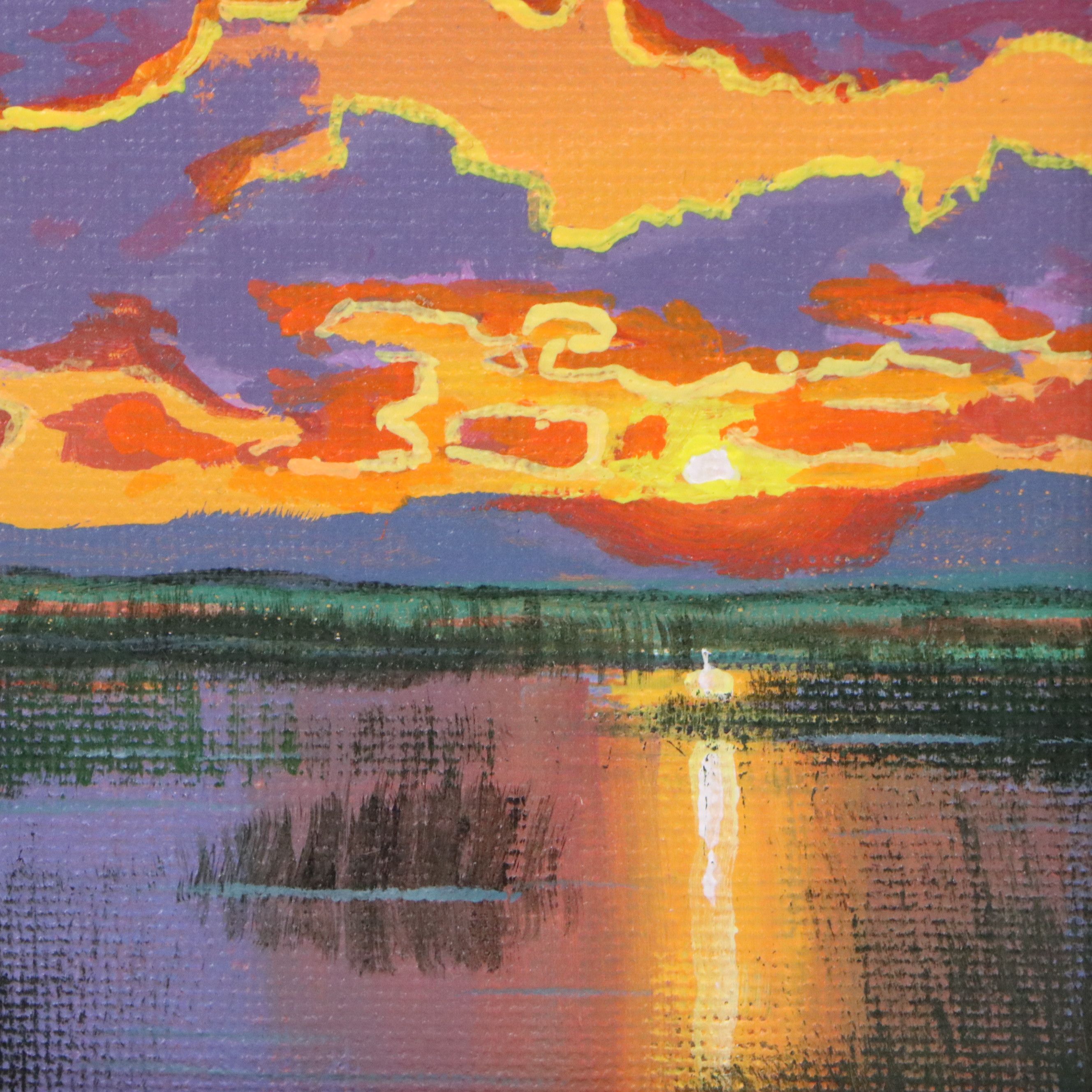 Douglas "Bumo" Johnpeer Acrylic Painting of Marsh Sunset, 21st Century