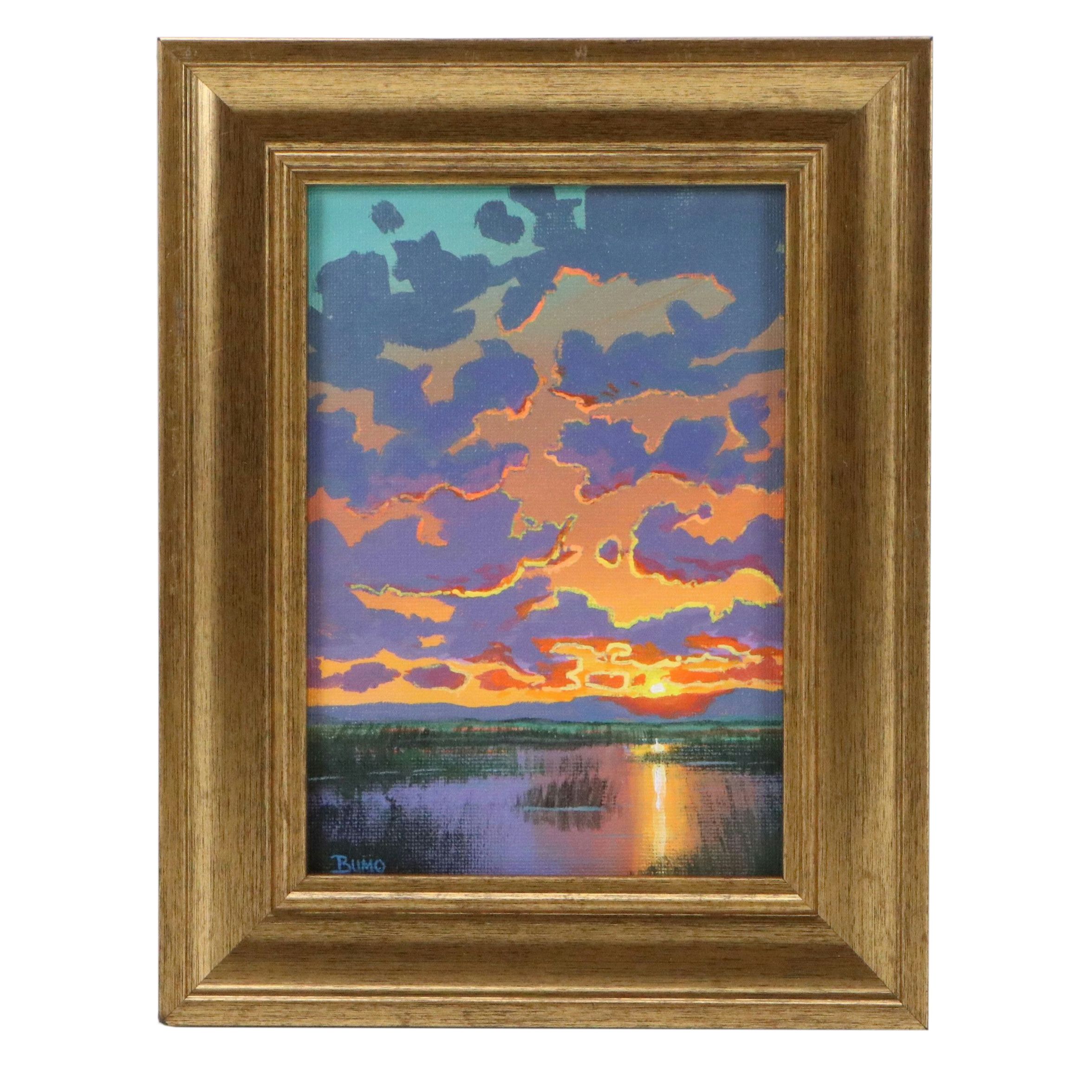 Douglas "Bumo" Johnpeer Acrylic Painting of Marsh Sunset, 21st Century