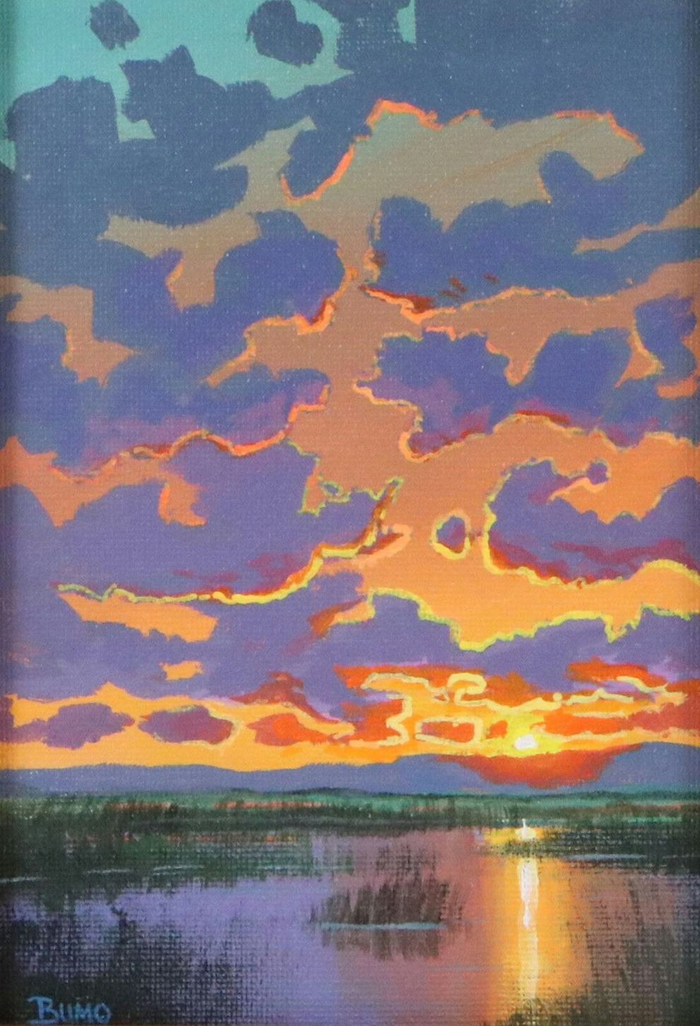 Douglas "Bumo" Johnpeer Acrylic Painting of Marsh Sunset, 21st Century