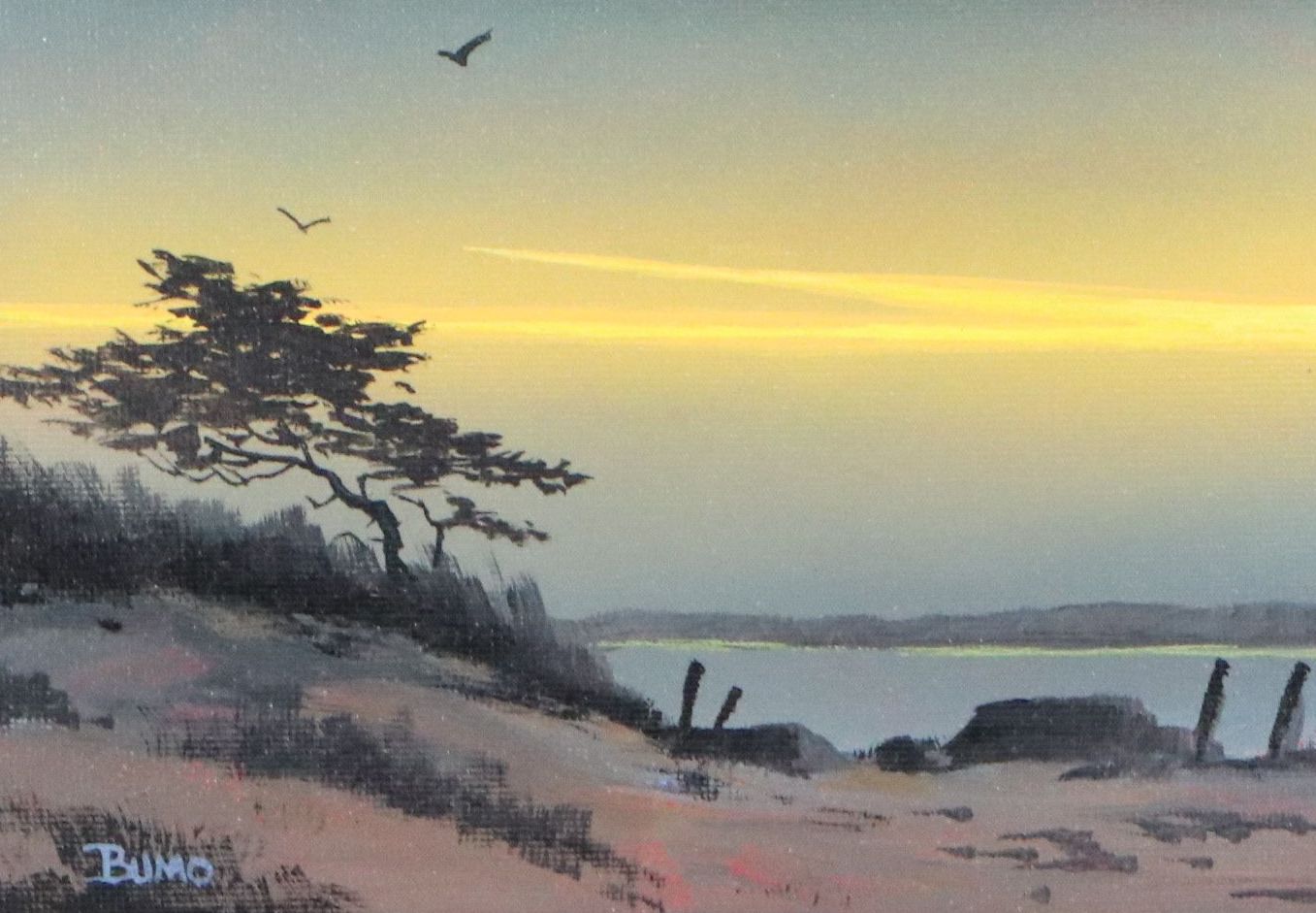 Douglas "Bumo" Johnpeer Acrylic Painting of Desert at Sunrise, 21st Century