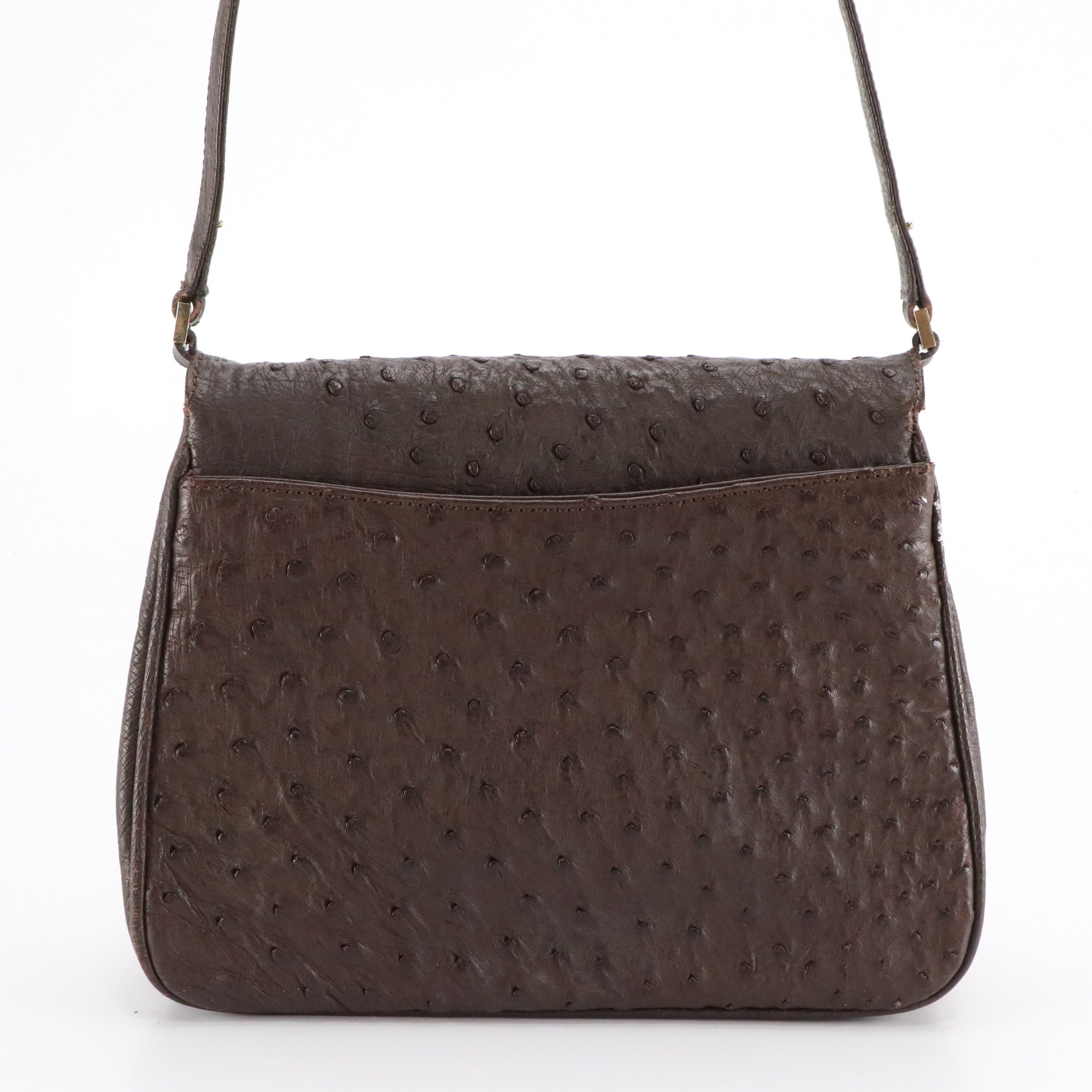 Gucci Interlocking GG Shoulder Bag in Dark Brown Ostrich Leather, 1960s