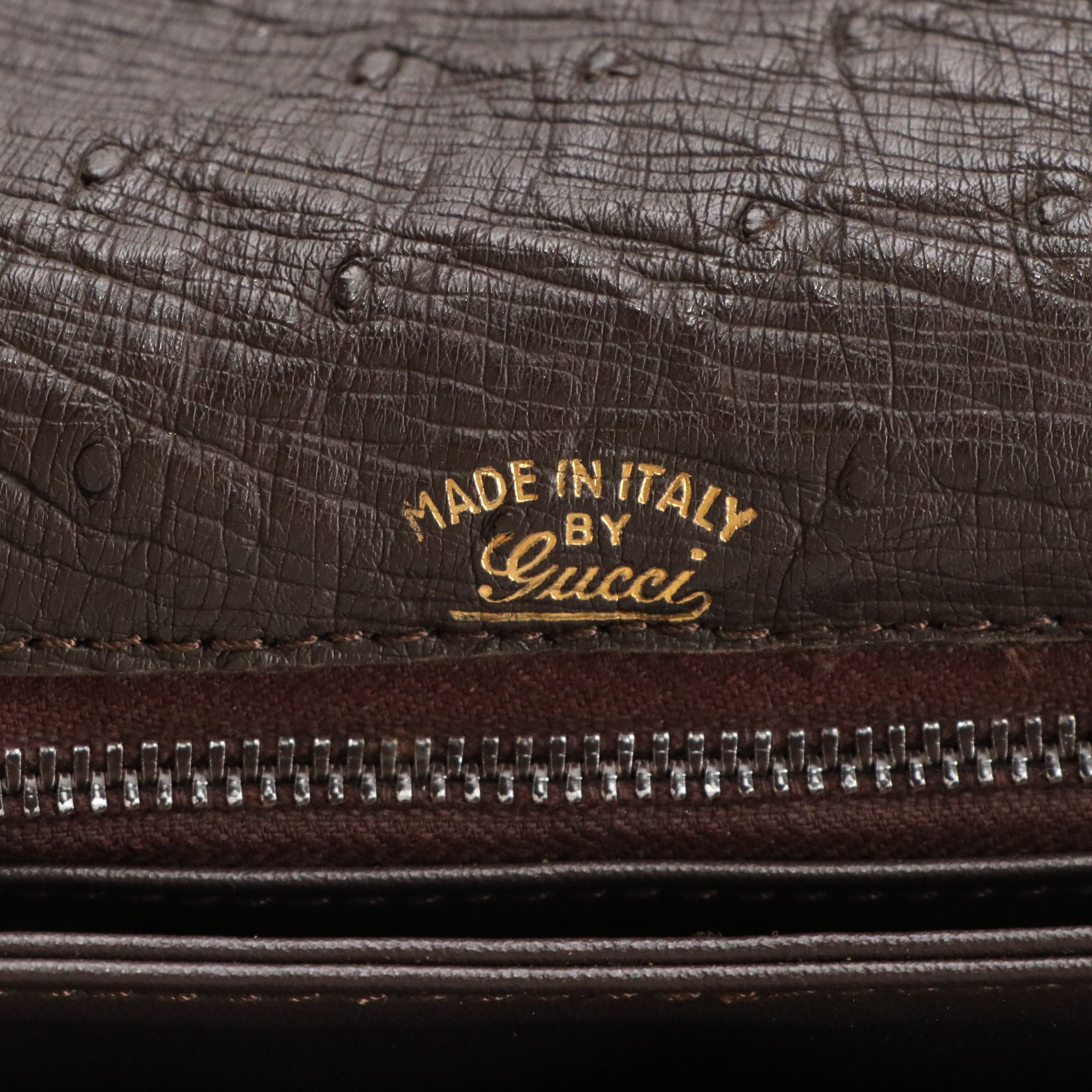 Gucci Interlocking GG Shoulder Bag in Dark Brown Ostrich Leather, 1960s