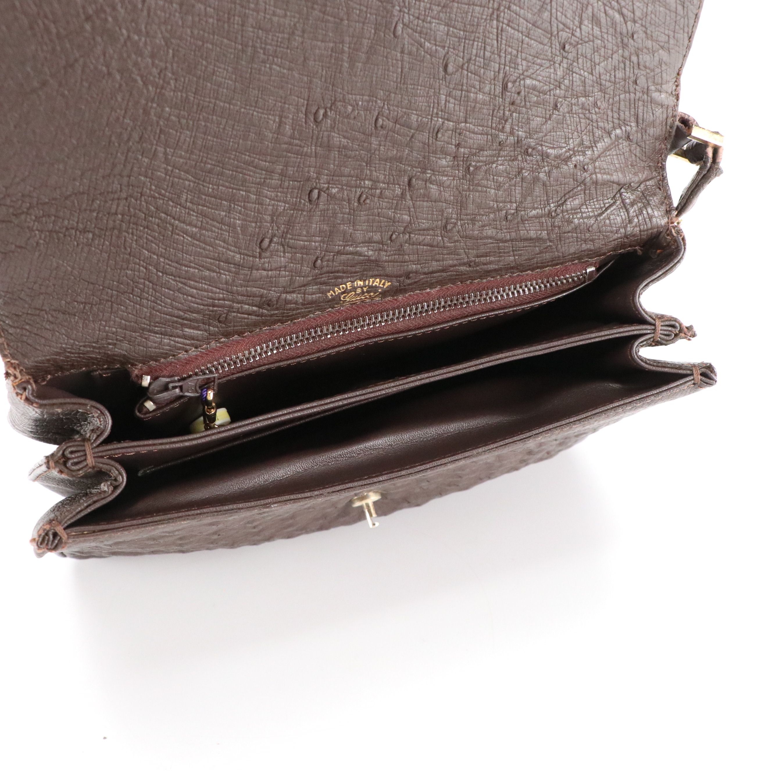 Gucci Interlocking GG Shoulder Bag in Dark Brown Ostrich Leather, 1960s