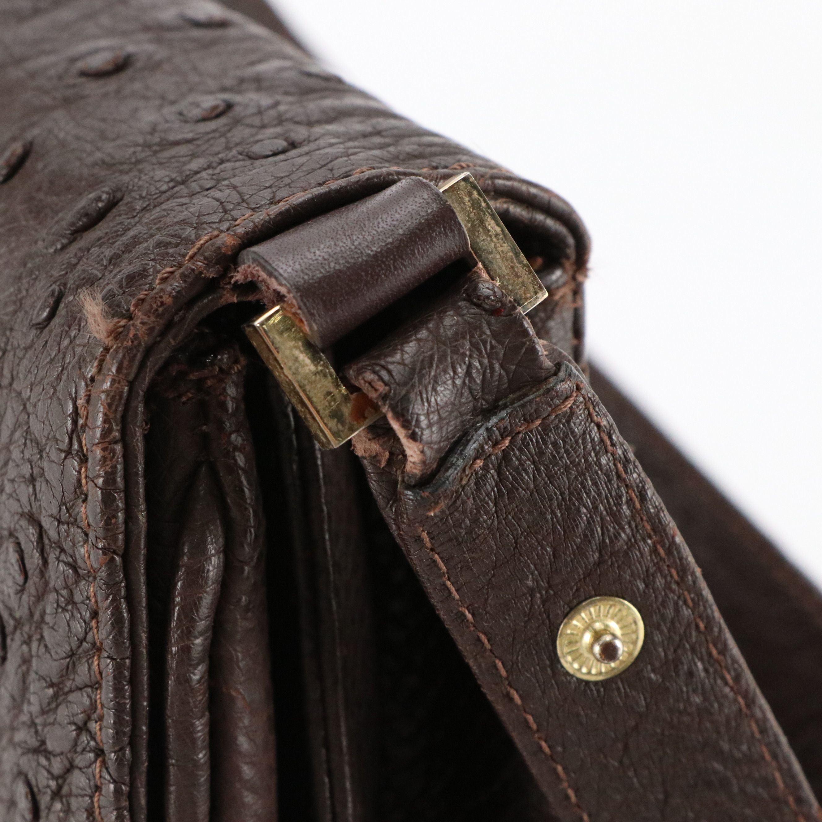 Gucci Interlocking GG Shoulder Bag in Dark Brown Ostrich Leather, 1960s