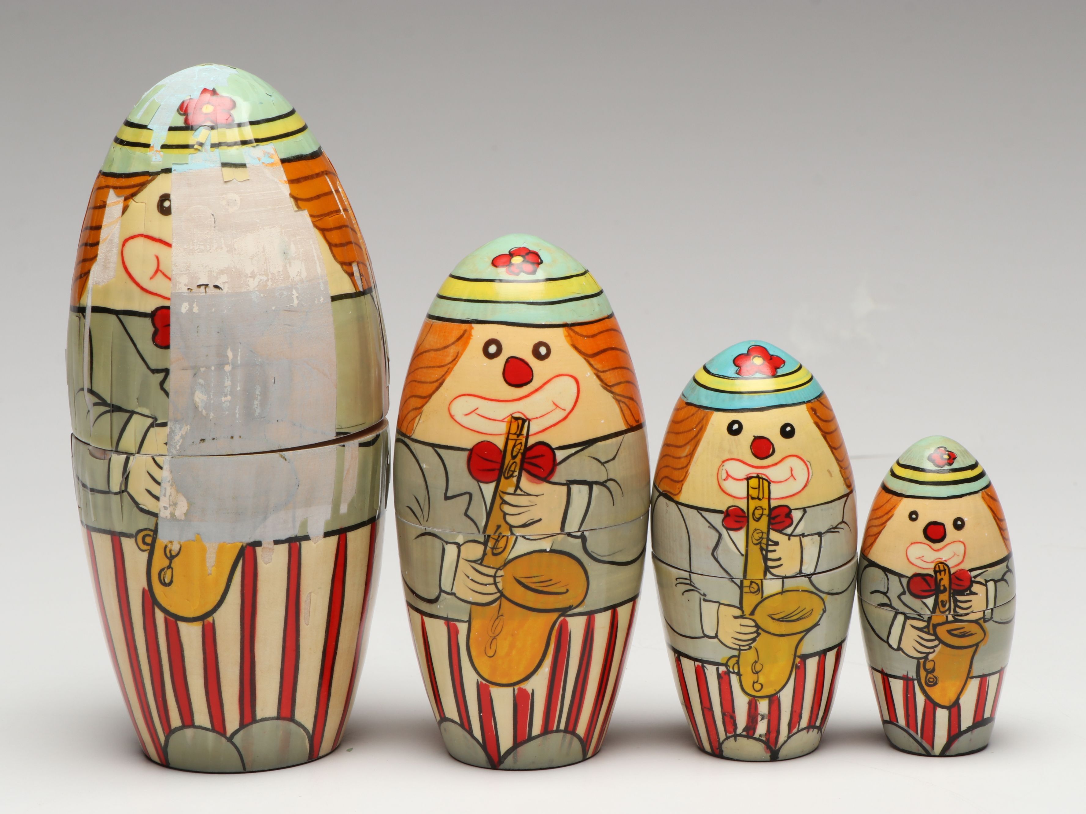 Biblical, Clown and Other Hand-Painted Wooden Nesting Dolls